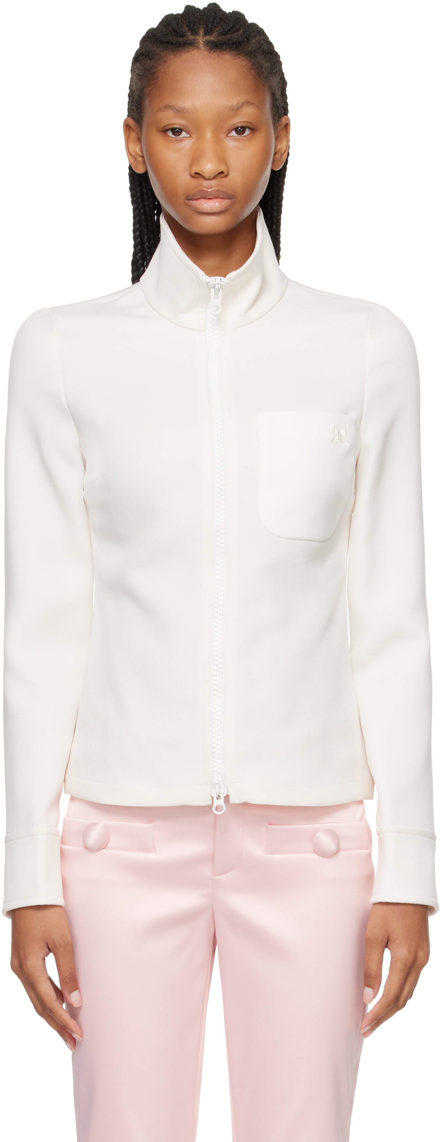 Courrèges: White Zipped 1-Pocket Twill Top | SSENSE