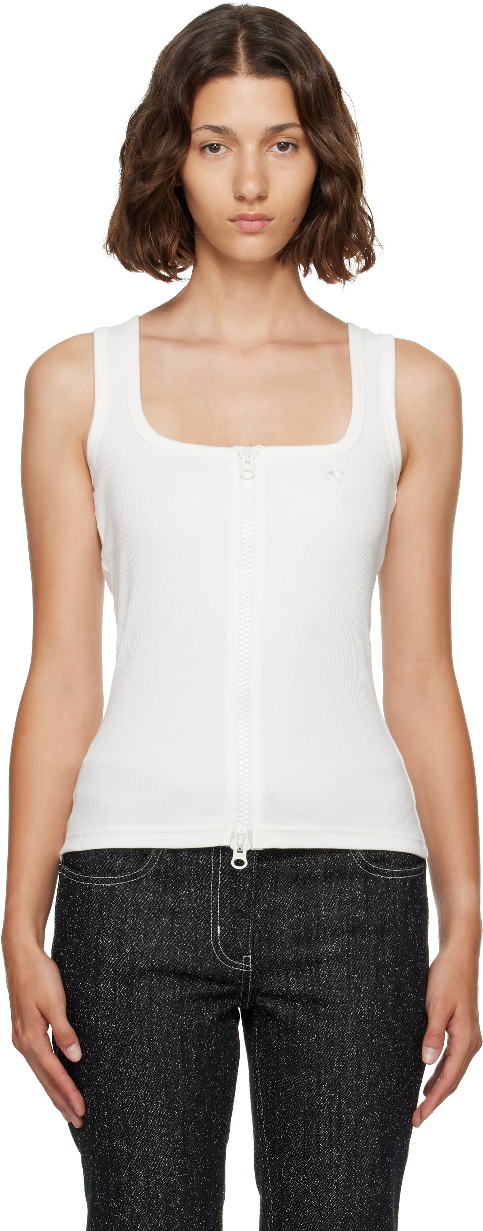 Courrèges: White 90's Rib Zipped Tank Top | SSENSE