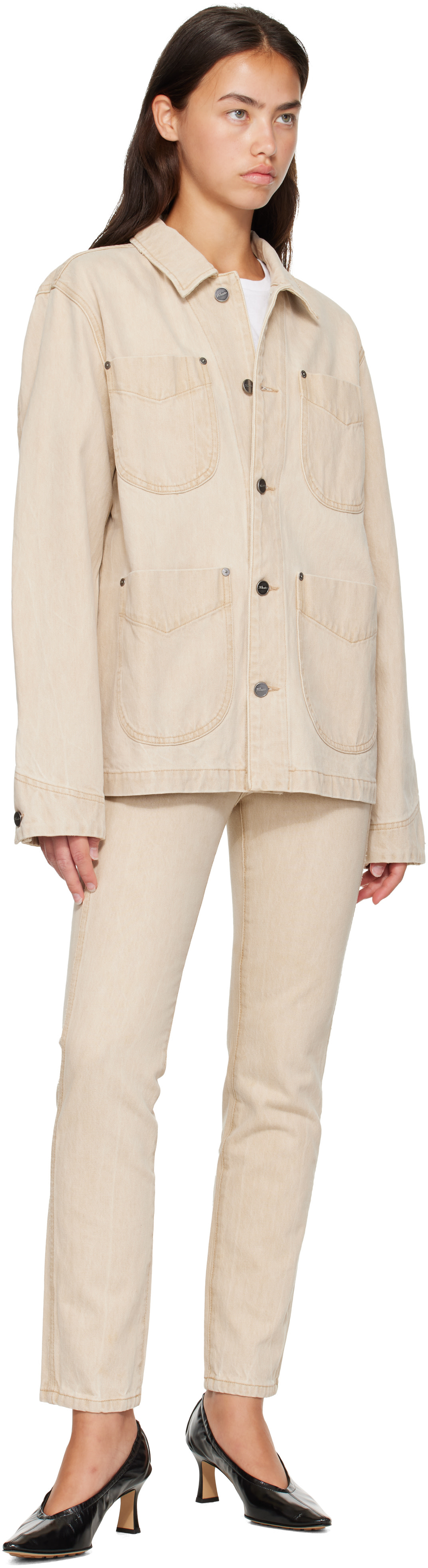 KHAITE - Blouson Wyatt beige en denim