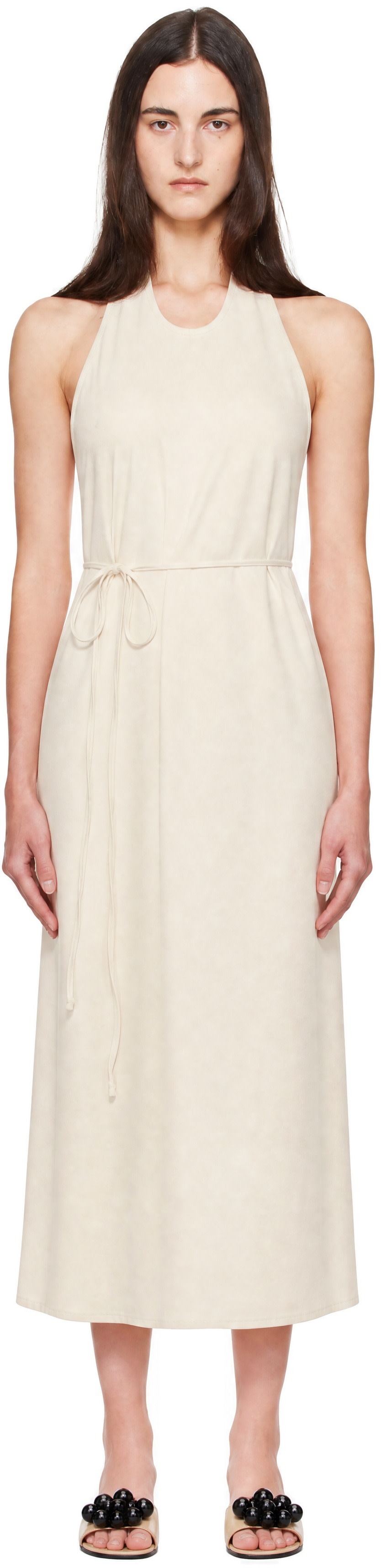Baserange - Robe midi de style tablier blanc cassé