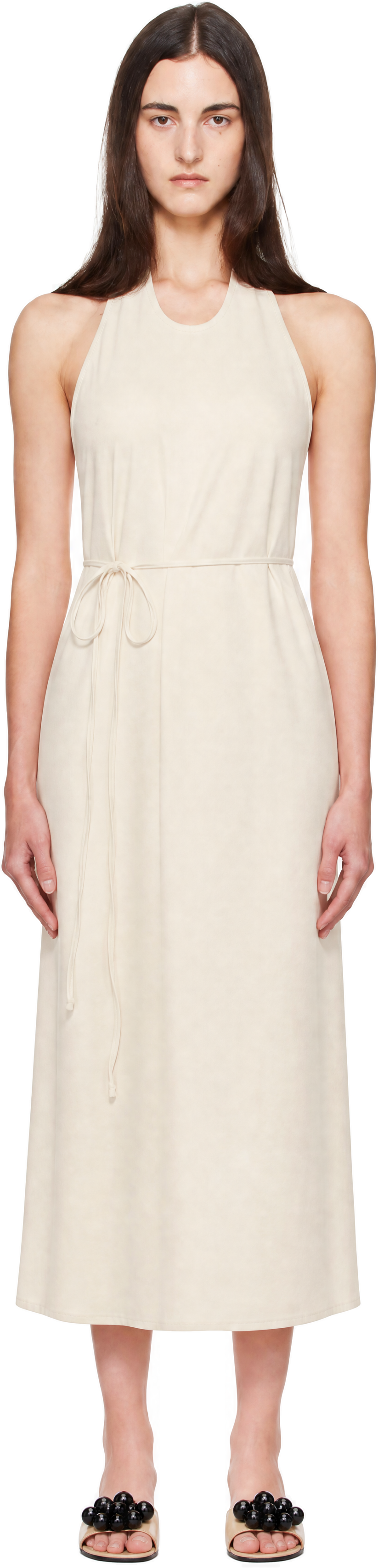 Baserange - Robe midi de style tablier blanc cassé