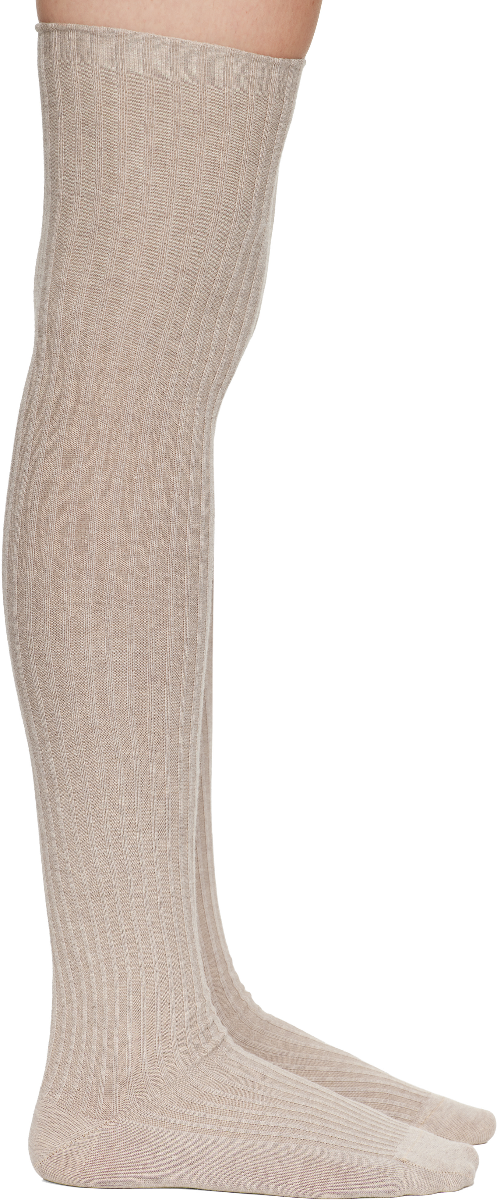 Baserange - Beige Organic Cotton Rib Overknee Socks