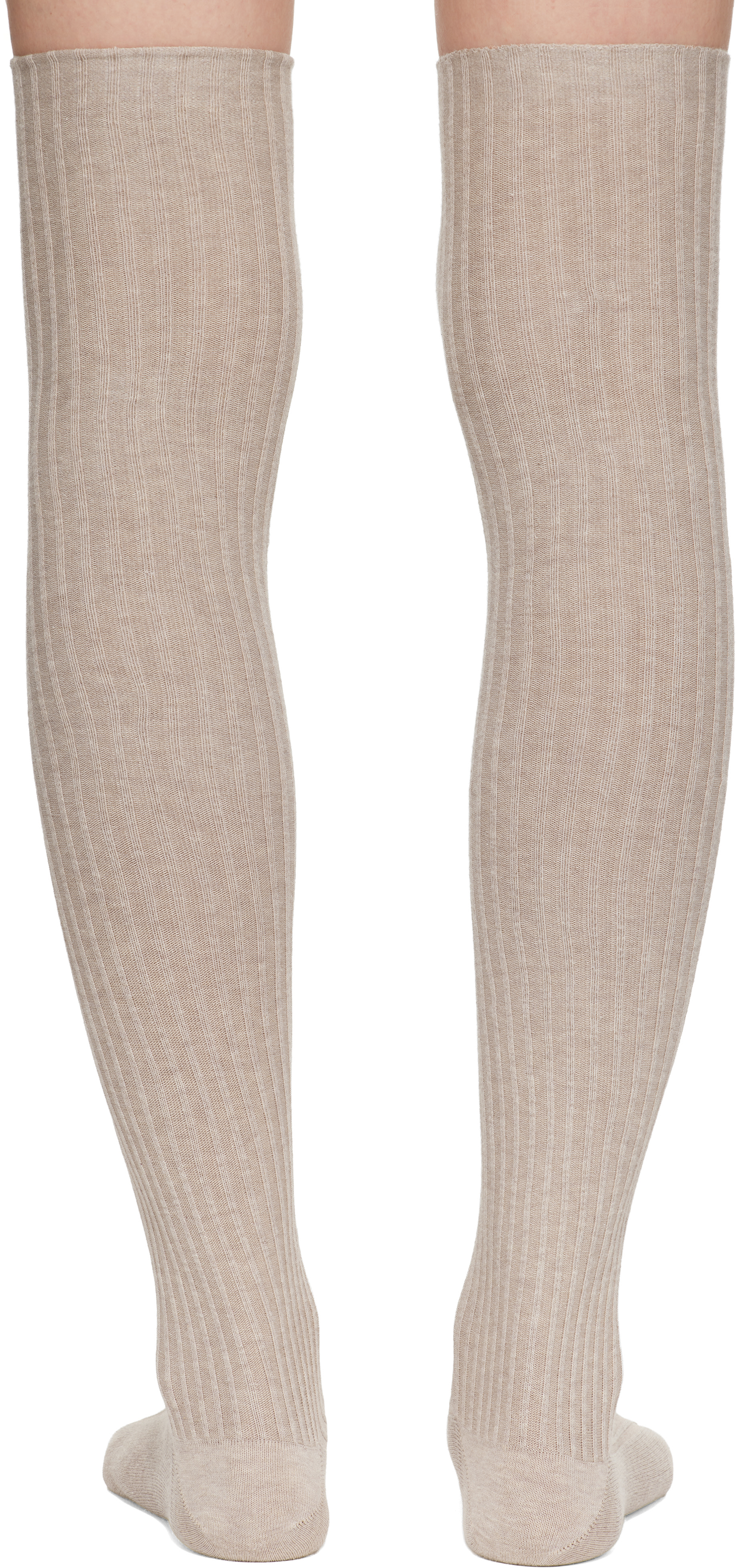 Baserange - Beige Organic Cotton Rib Overknee Socks