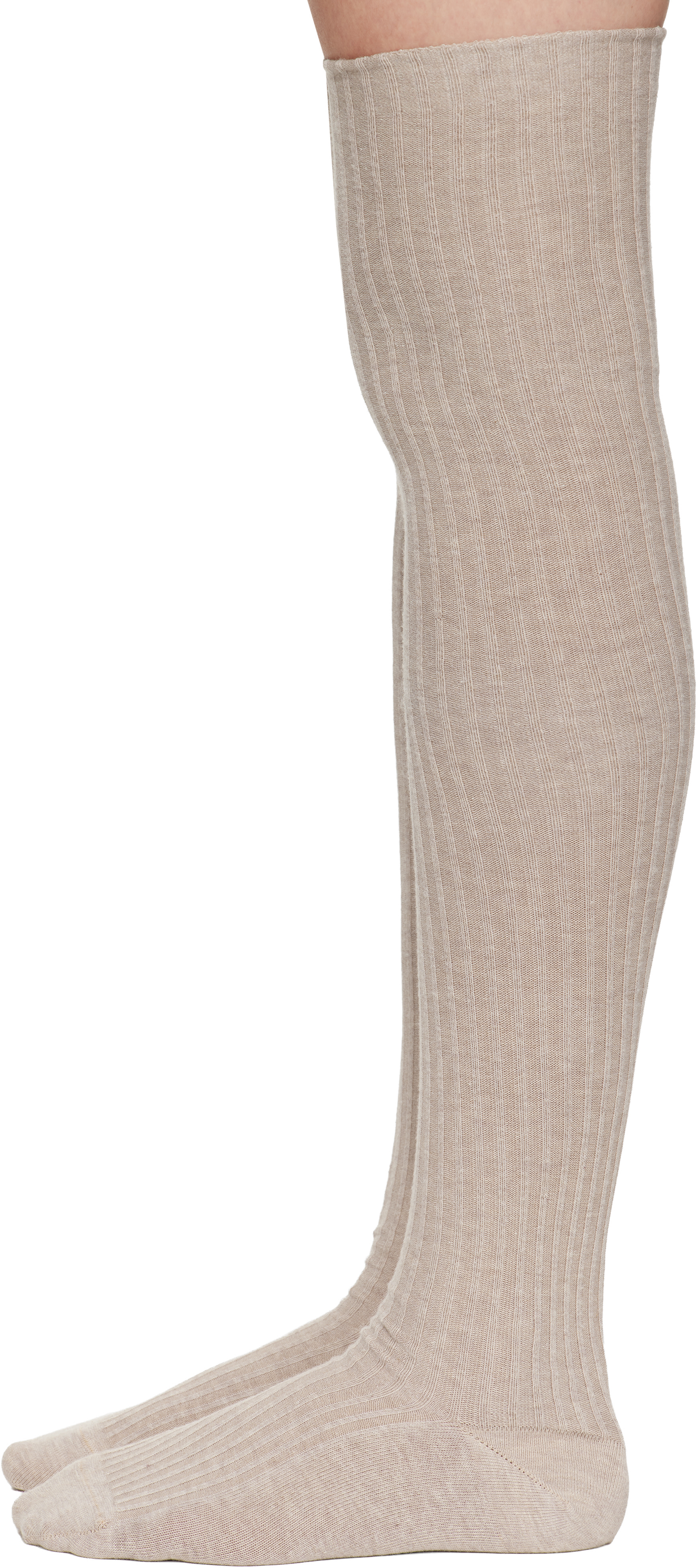 Baserange - Beige Organic Cotton Rib Overknee Socks