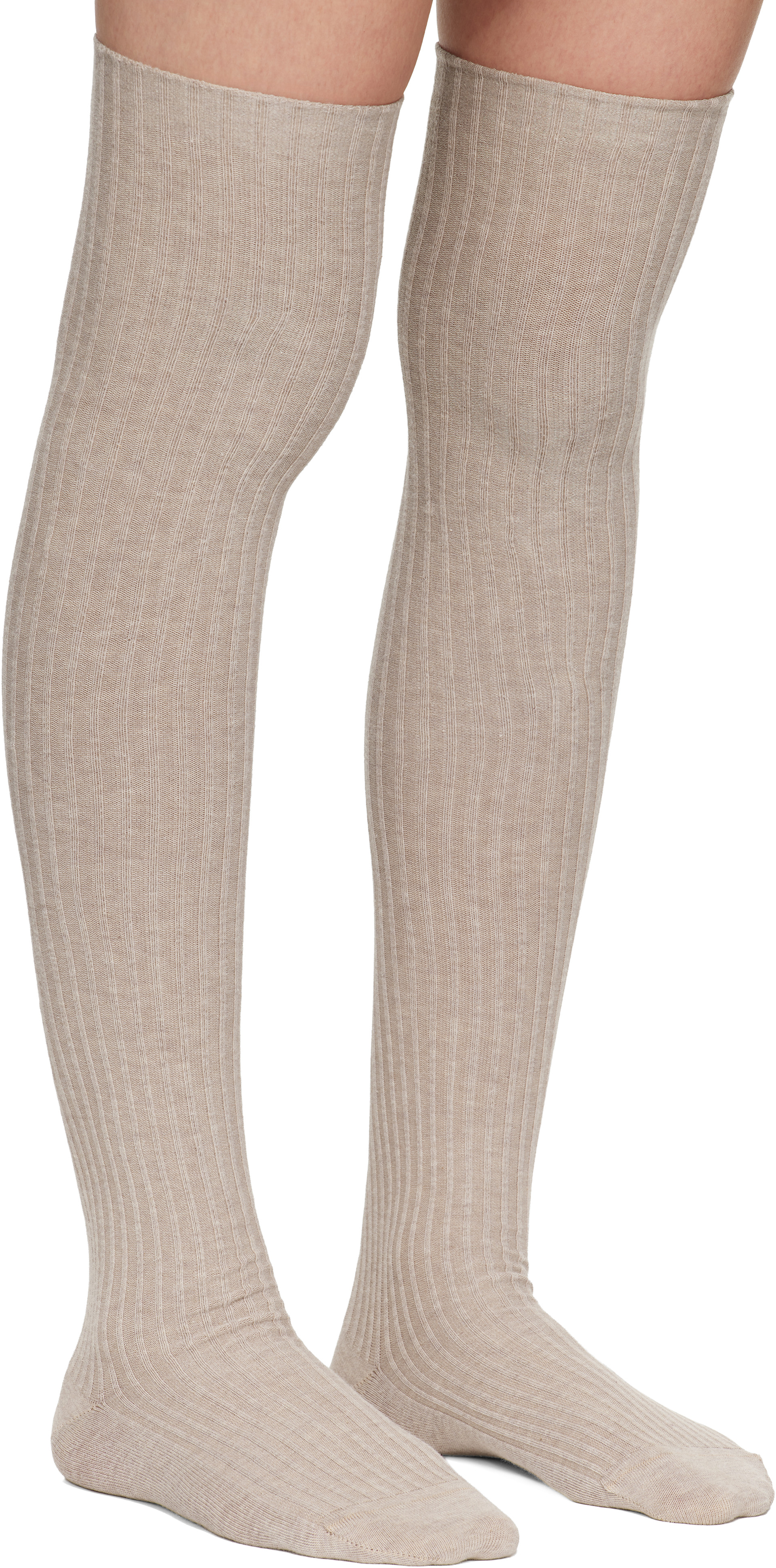 Baserange - Beige Organic Cotton Rib Overknee Socks