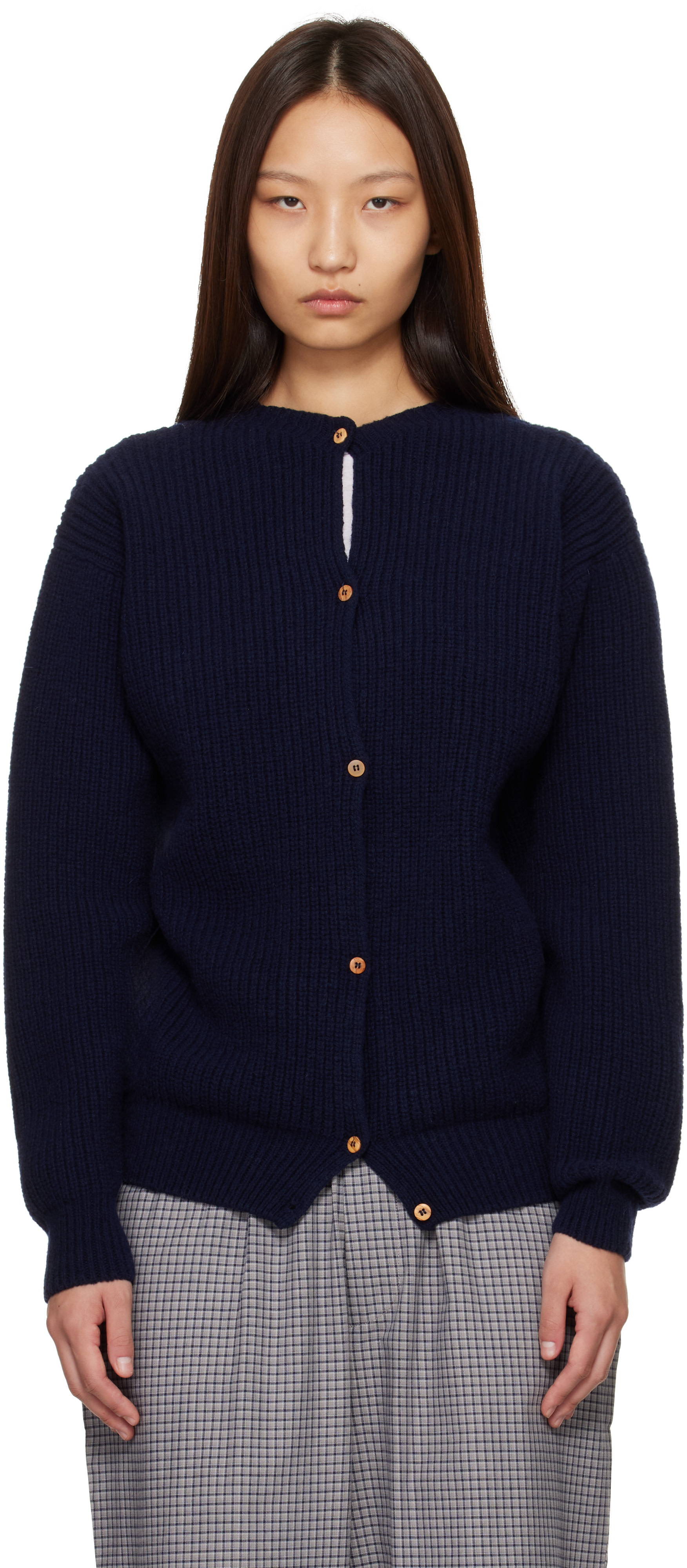 BASERANGE コットン ニット カーディガン XS Baserange: Navy Mea Cardigan | SSENSE