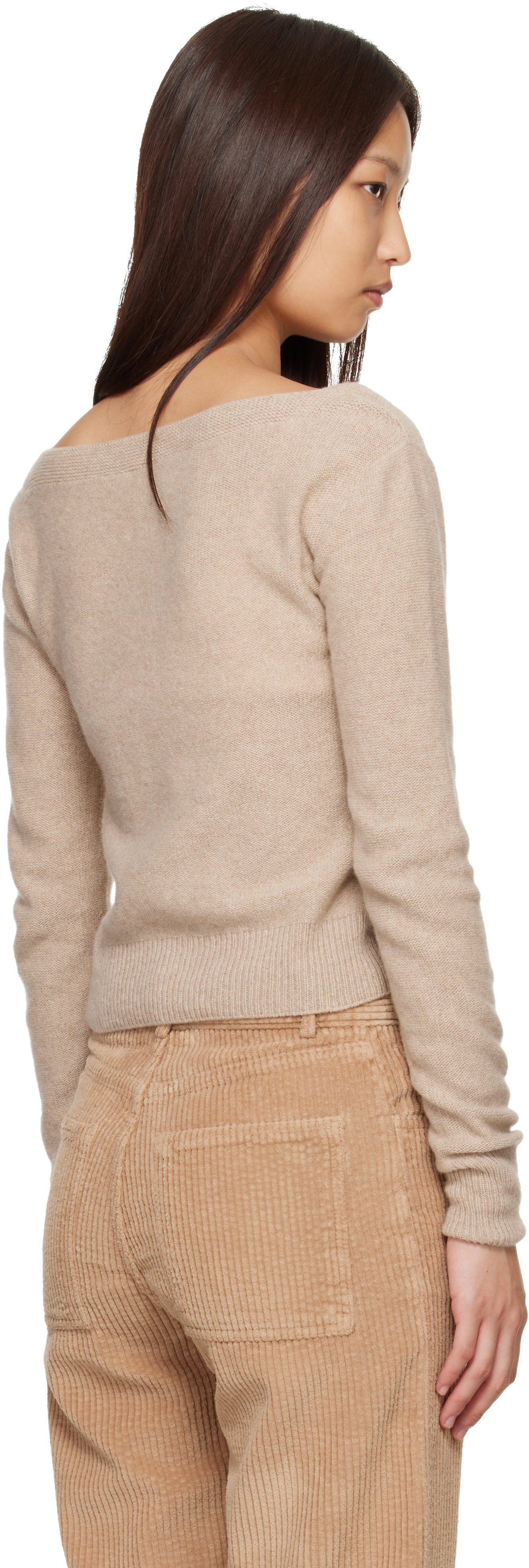Baserange - Pull Tier brun clair à col en V