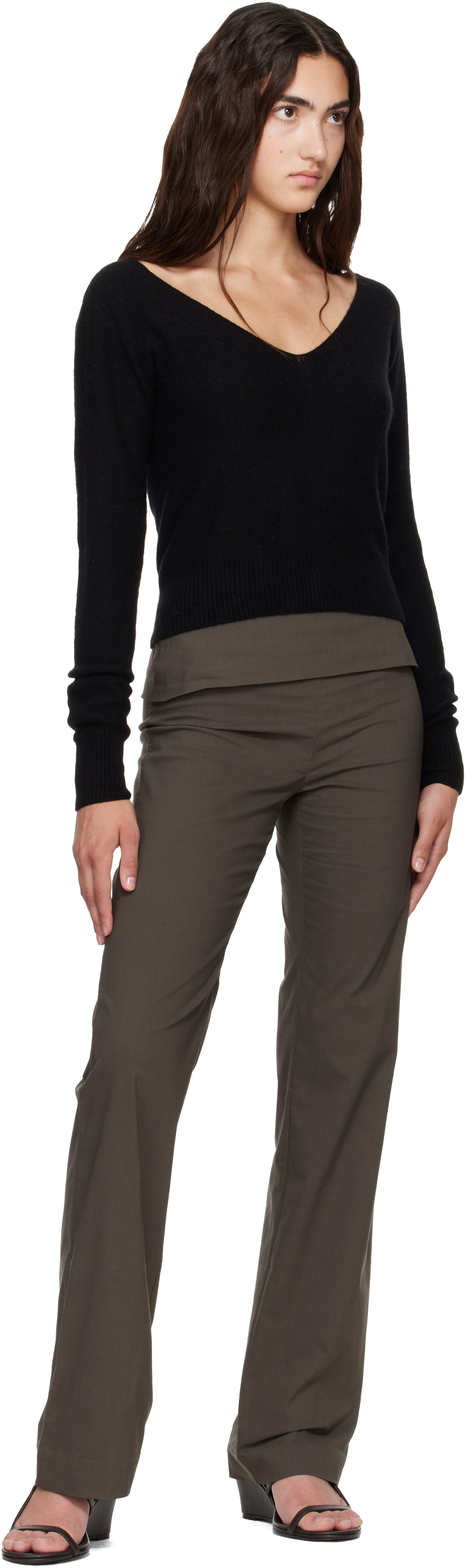 Baserange - Pull Tier noir à col en V