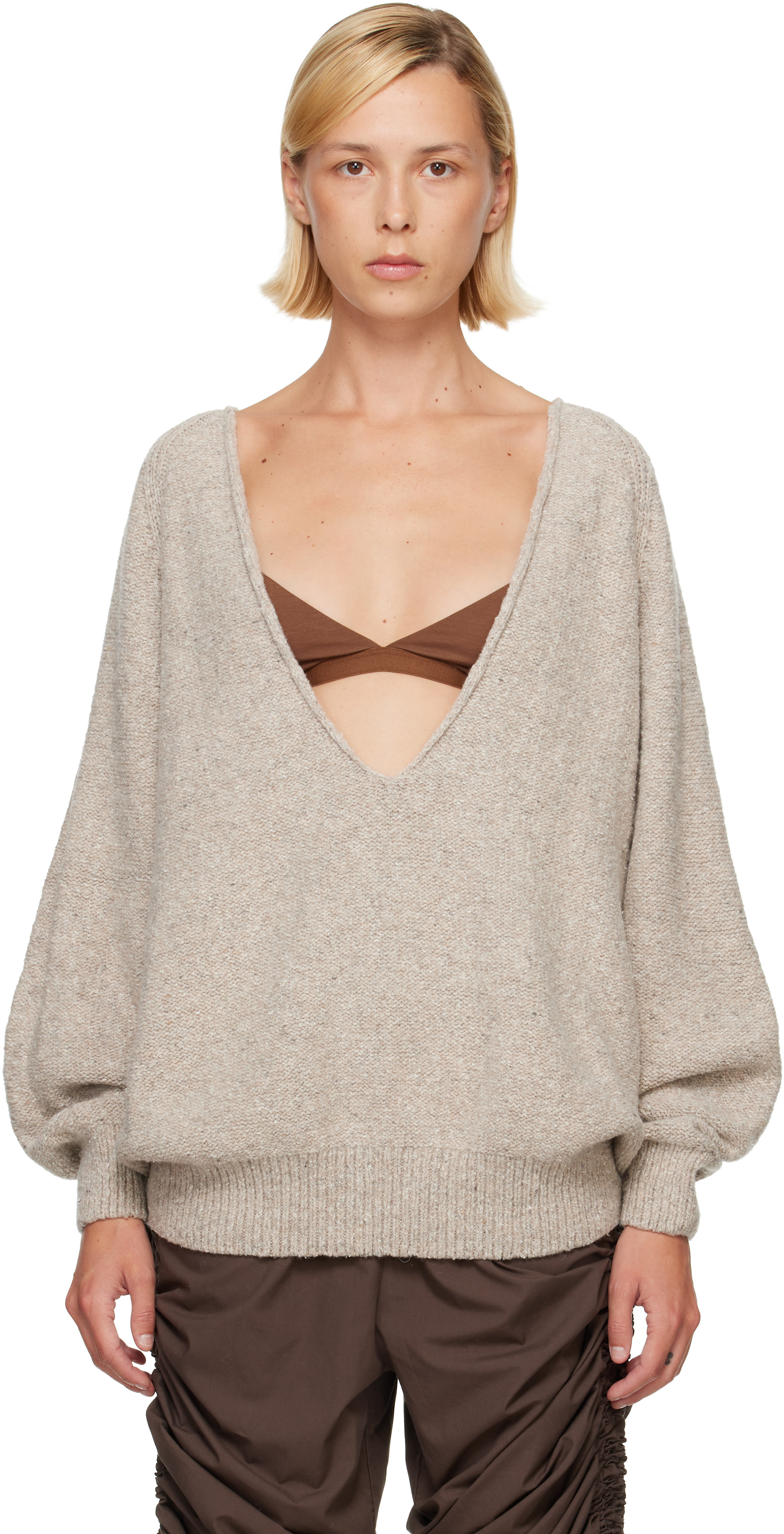 Baserange - Pull Soar beige à col en V