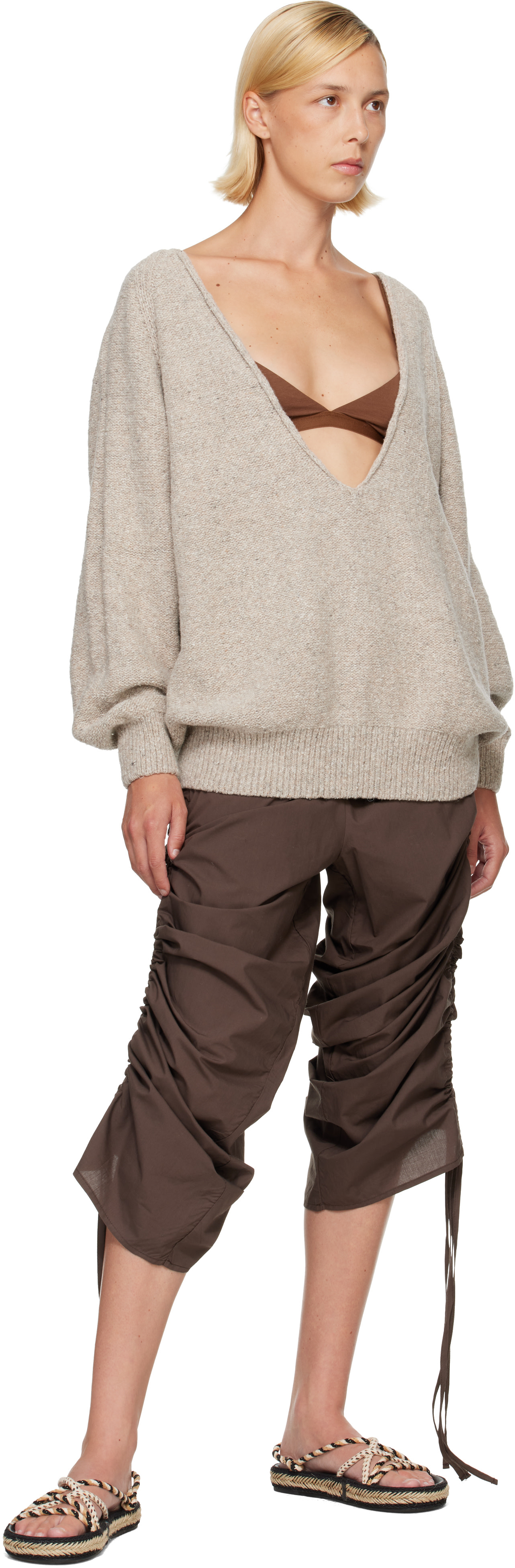 Baserange - Pull Soar beige à col en V