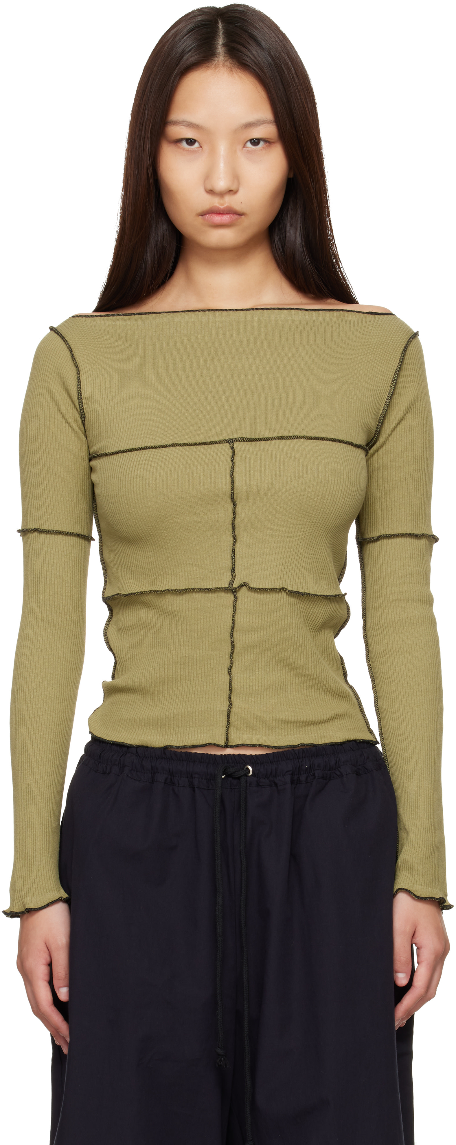 Baserange: Green Cinder Long Sleeve T-shirt | SSENSE