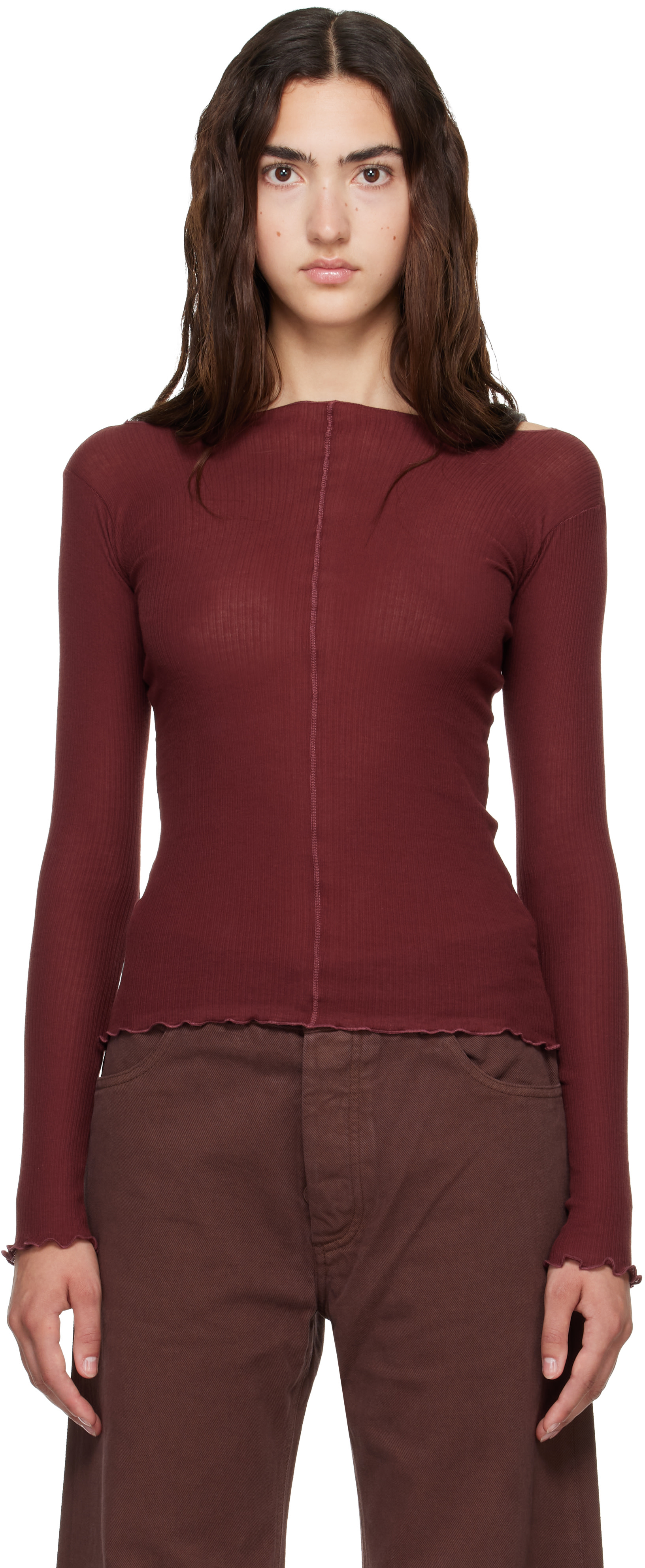 Baserange: Burgundy Pama Long Sleeve T-shirt | SSENSE