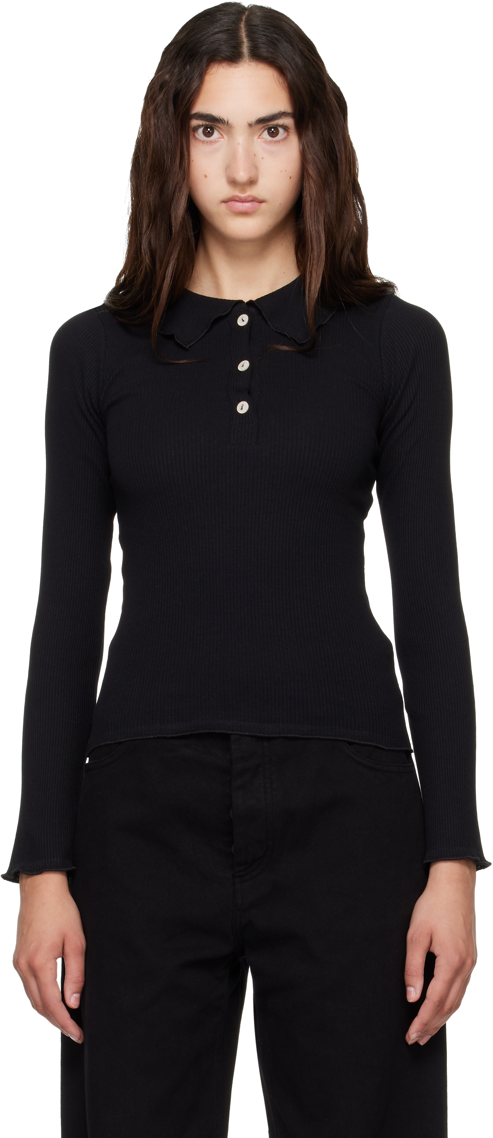 Baserange: Black Dual Polo Long Sleeve Polo | SSENSE