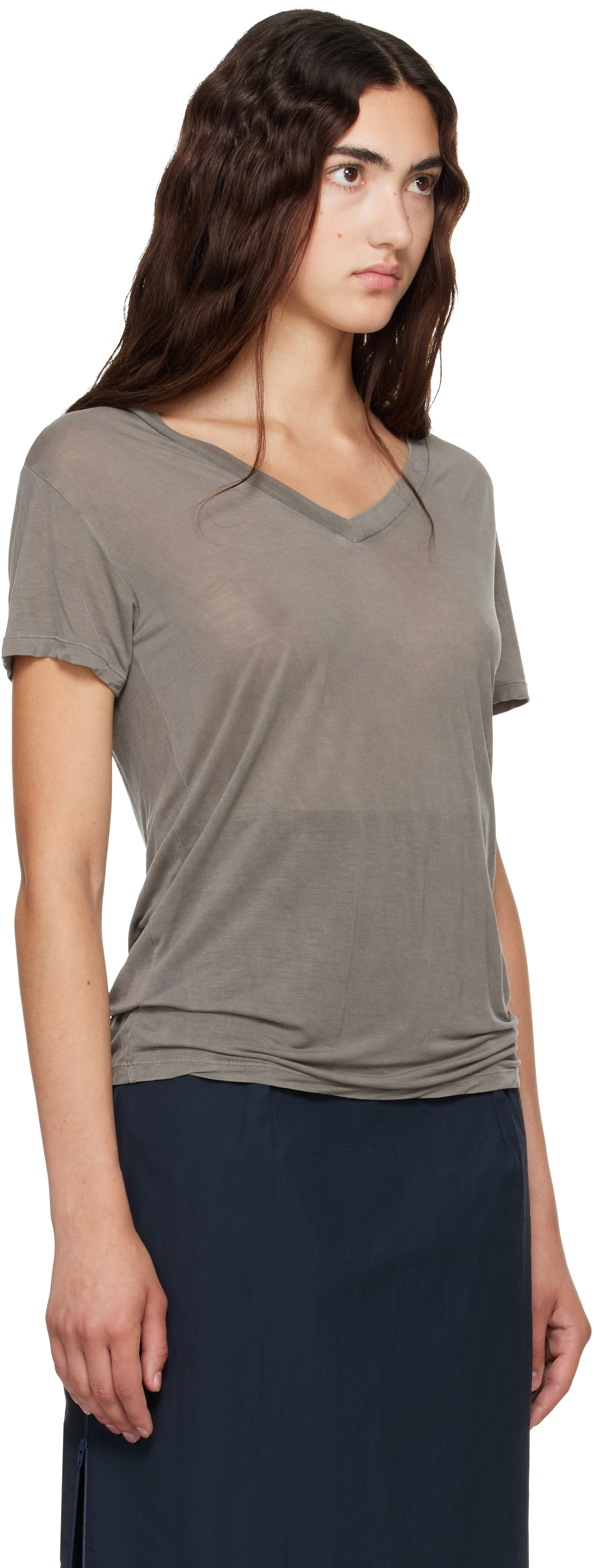 【baserange】Tシャツ Baserange: Gray V Neck T-shirt | SSENSE