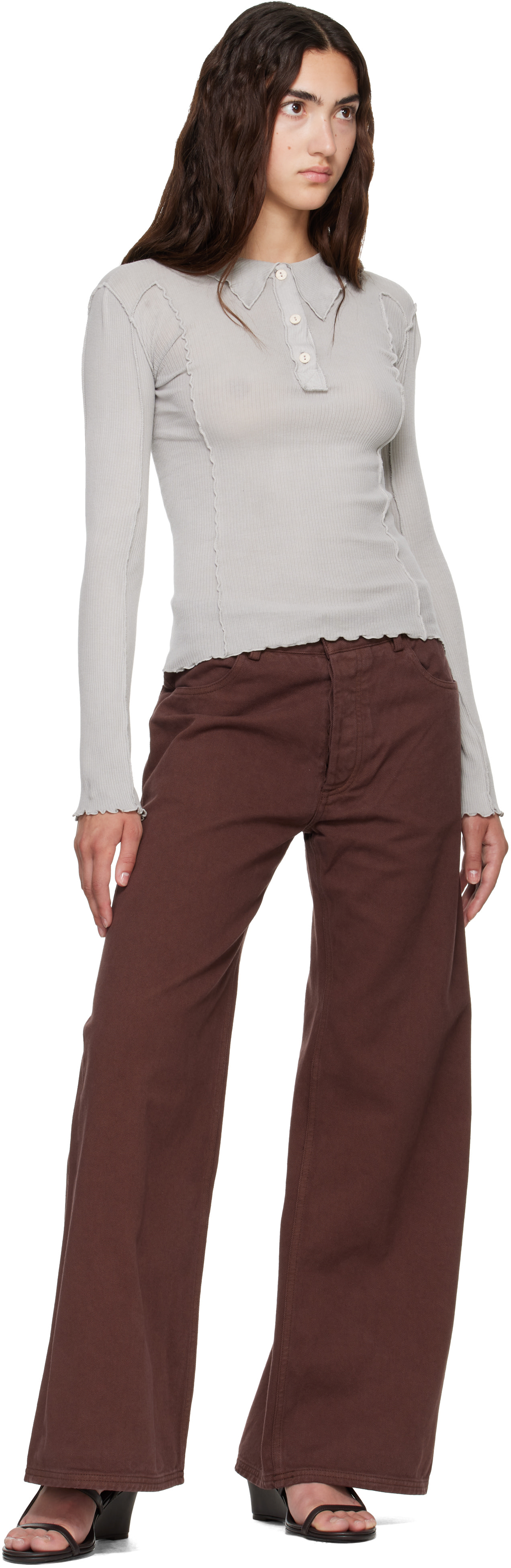 Baserange: Gray Omato Long Sleeve Polo | SSENSE