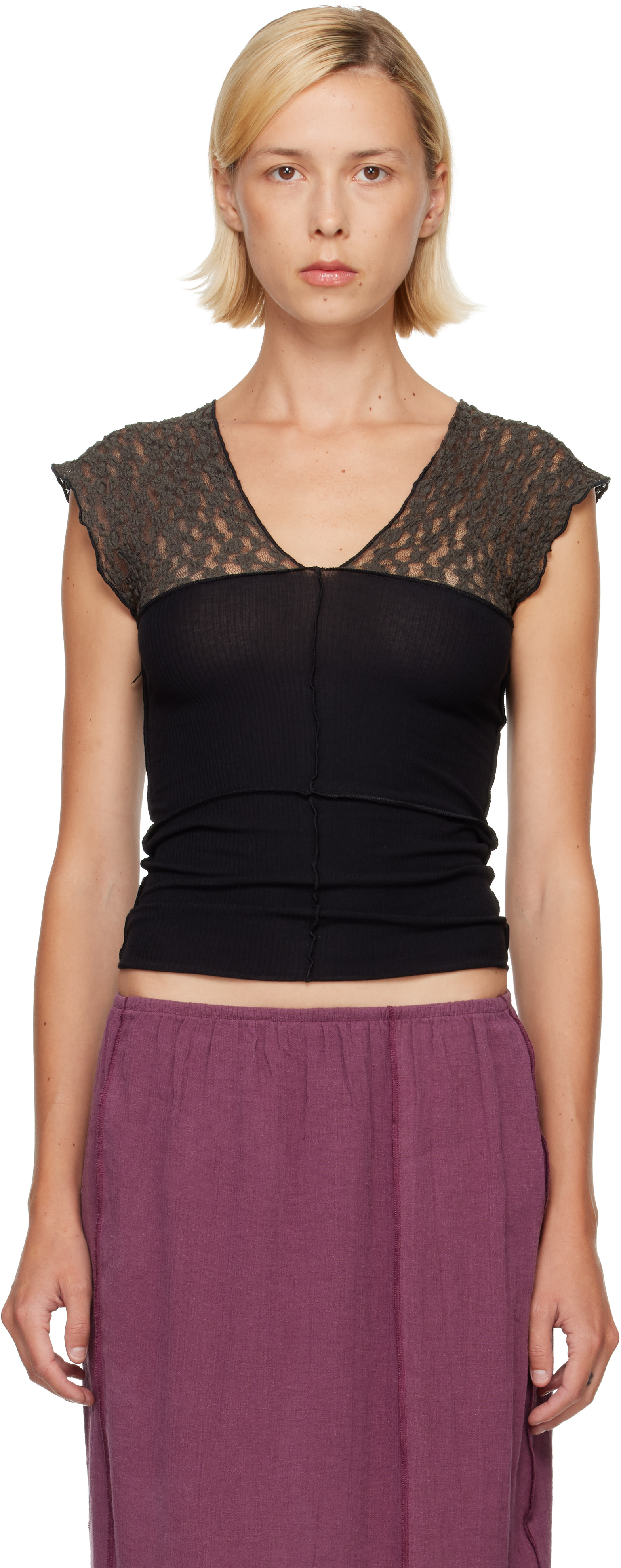 Baserange: SSENSE Exclusive Black & Taupe Nehru Top | SSENSE