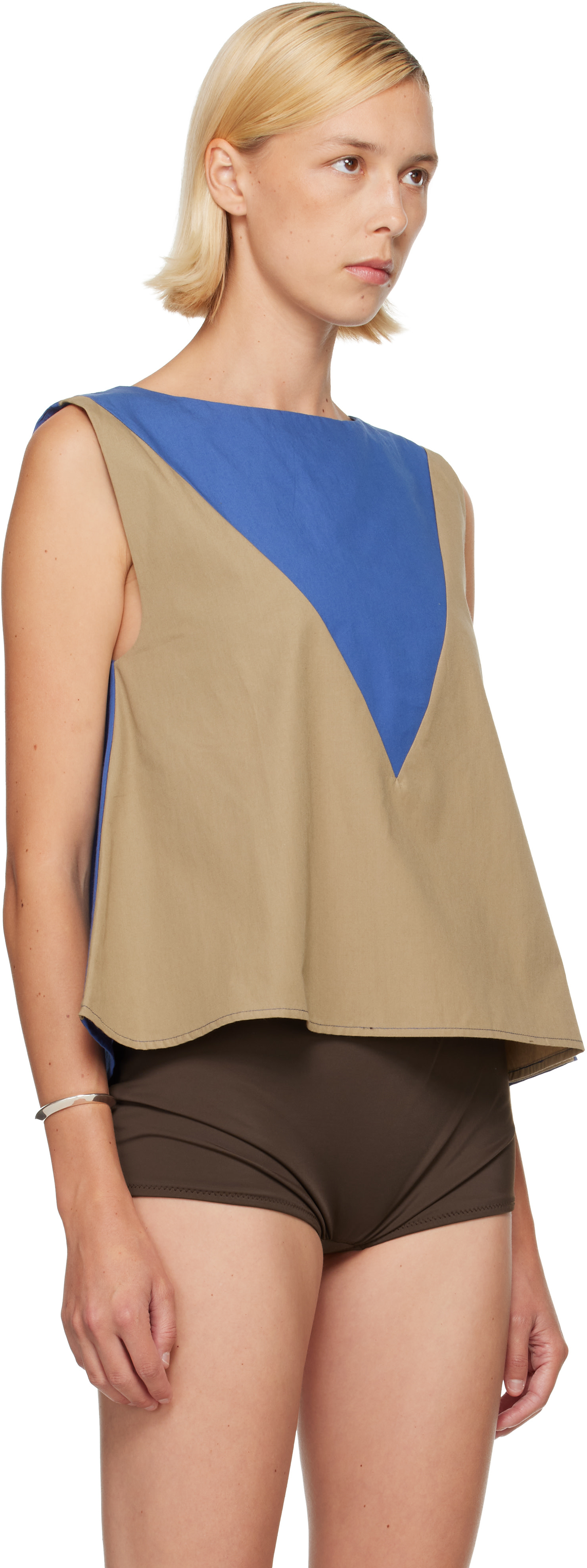 Baserange: Khaki & Blue Tres Top | SSENSE