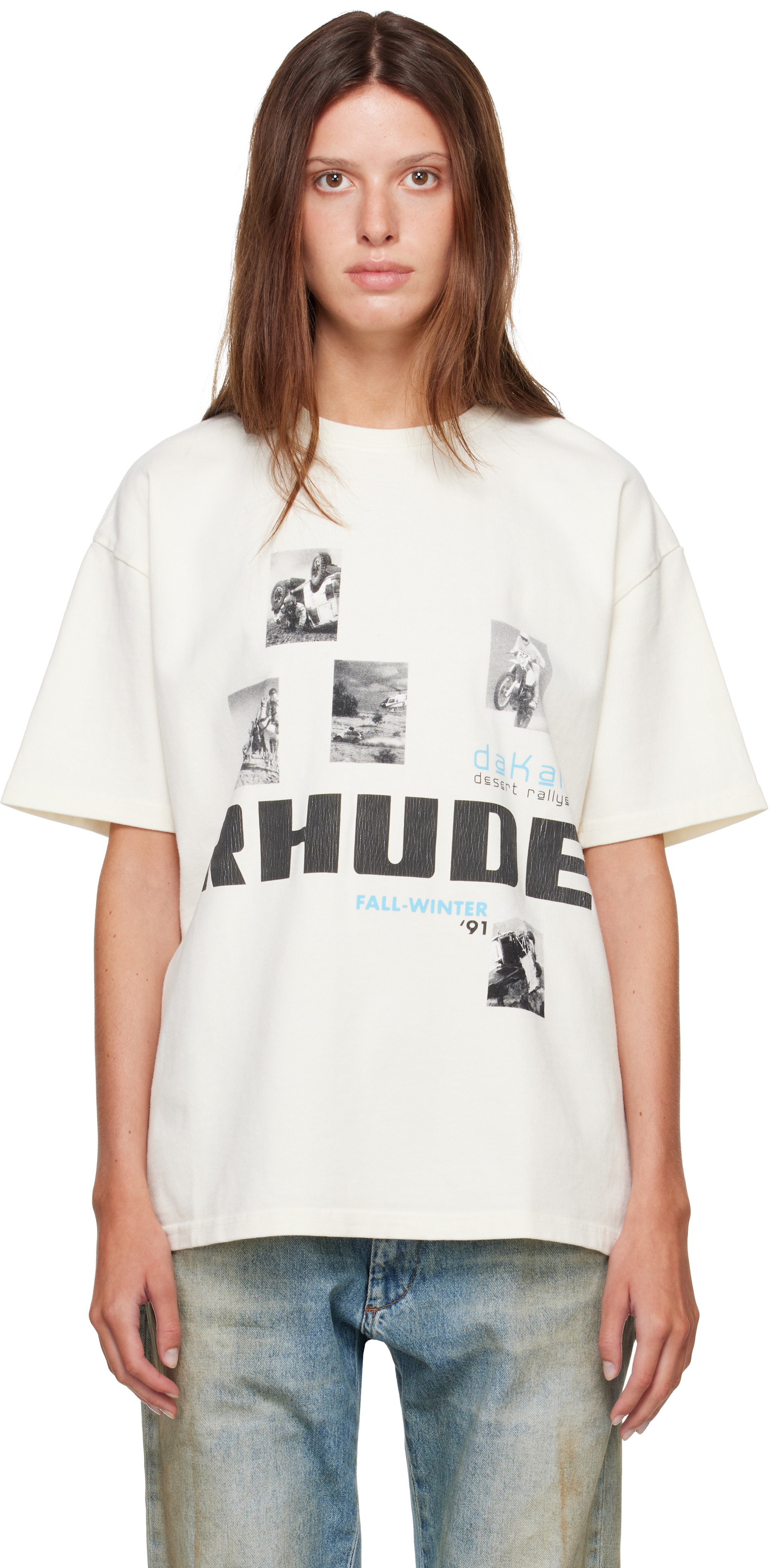 Rhude: Off-White 'Winter 91 Rallye' T-shirt | SSENSE