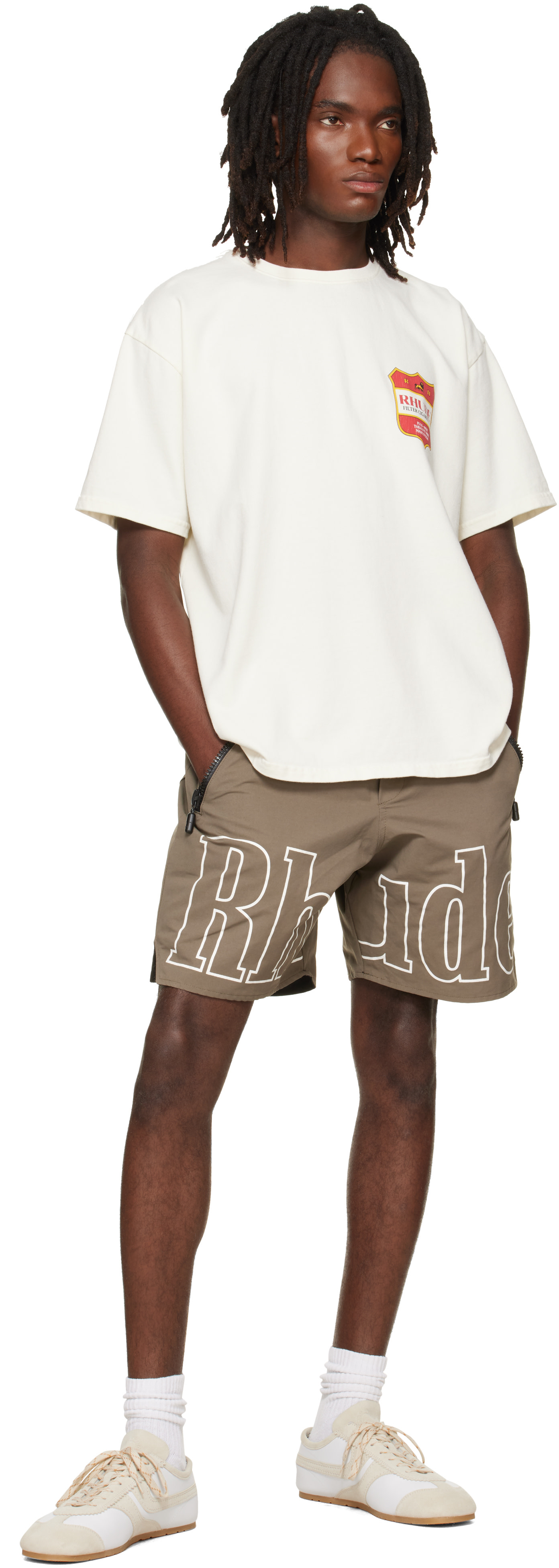 Rhude: トープ 'RH' ロゴ ショートパンツ | SSENSE 日本