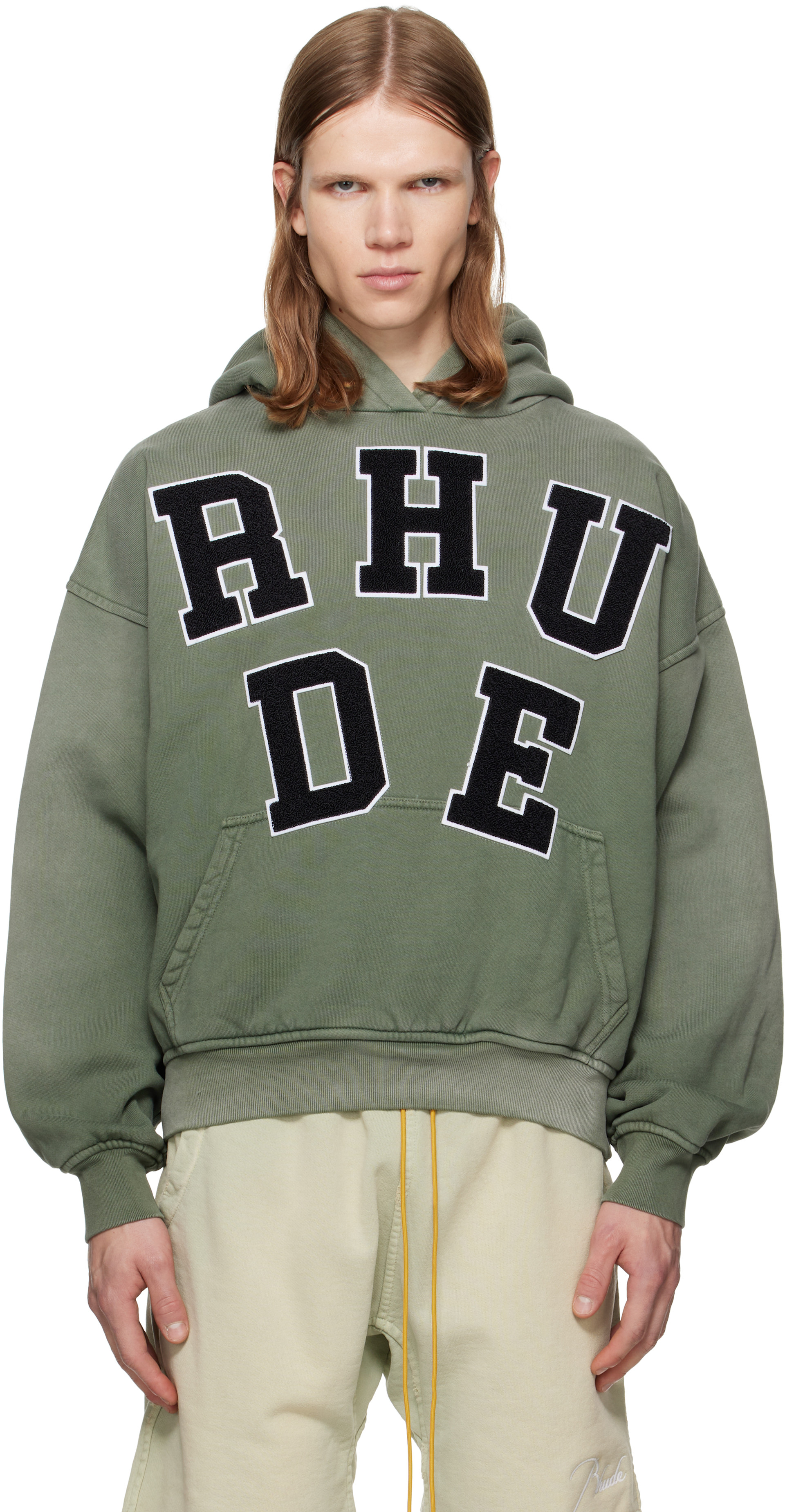 Rhude - 그린 루드 셔닐 패치 로고 후디