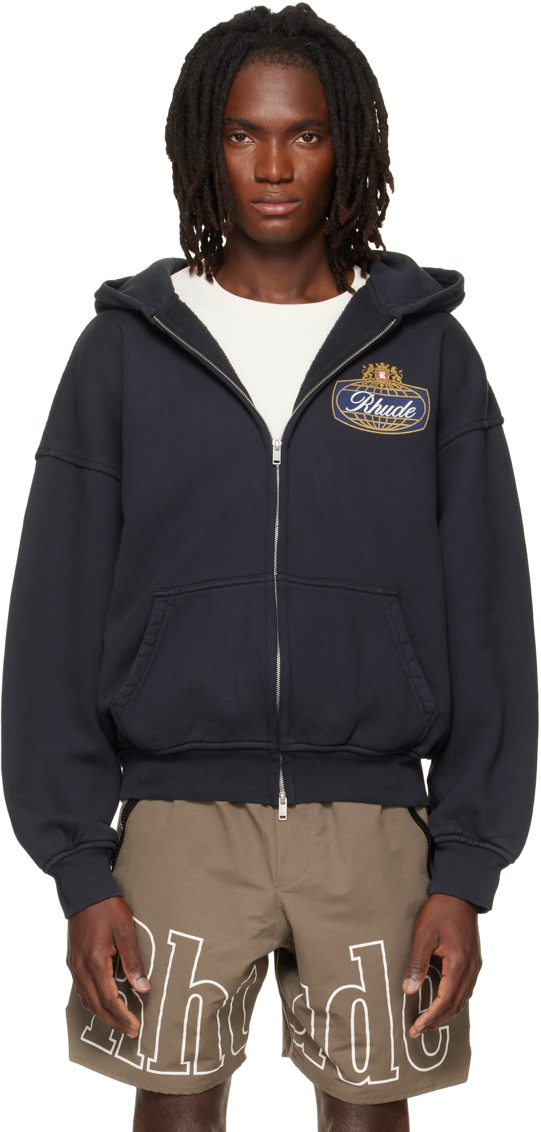 Rhude: Balck 'Rhude Safari Crest' Zip-Up Hoodie | SSENSE