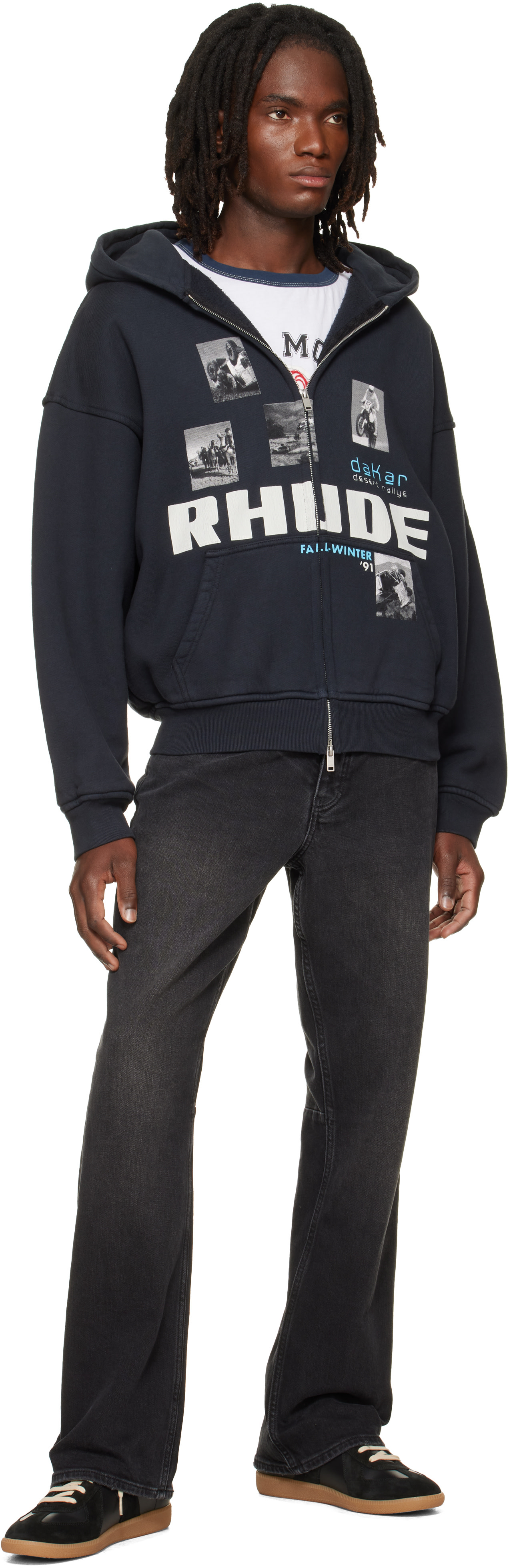 Rhude: Black 'Winter 91 Rallye' Zip-Up Hoodie | SSENSE Canada