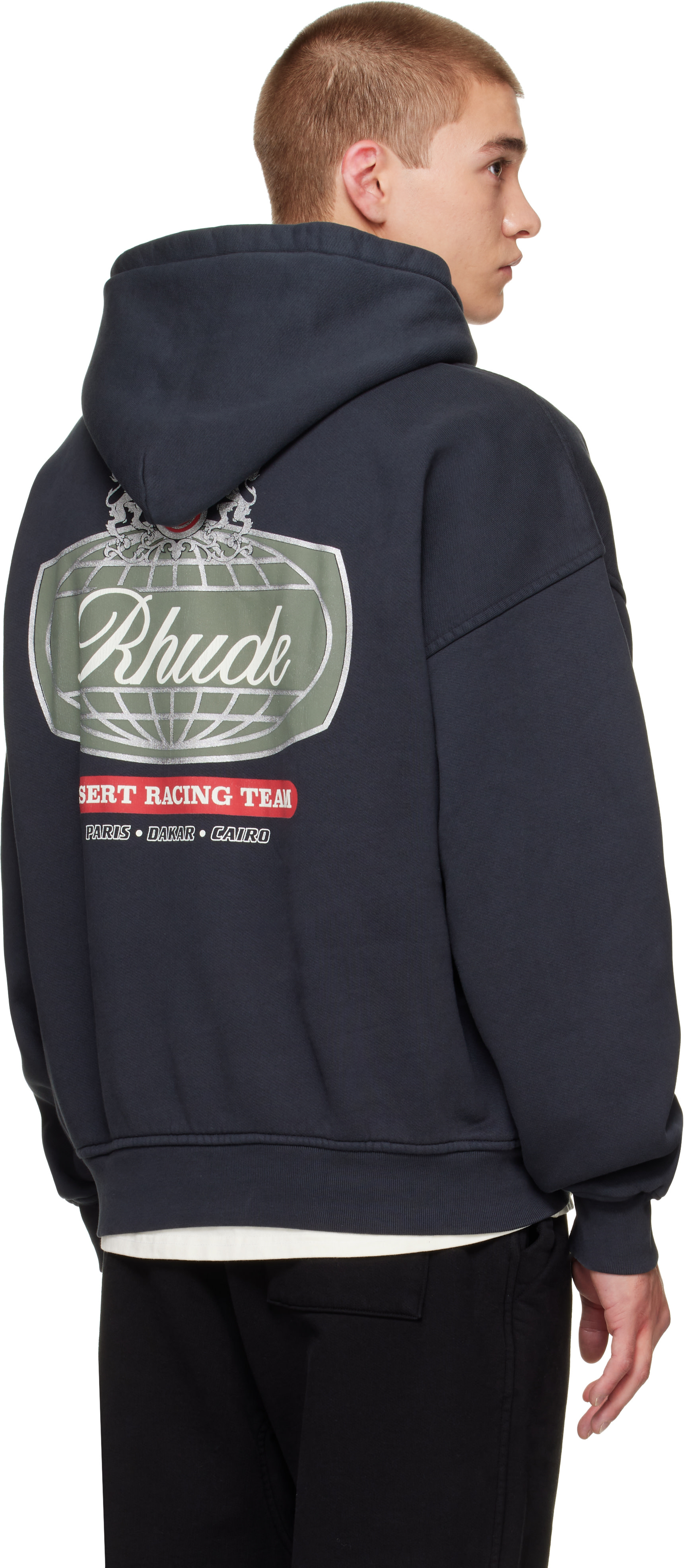 Rhude - Pull à capuche 'Desert Racing' gris à logos