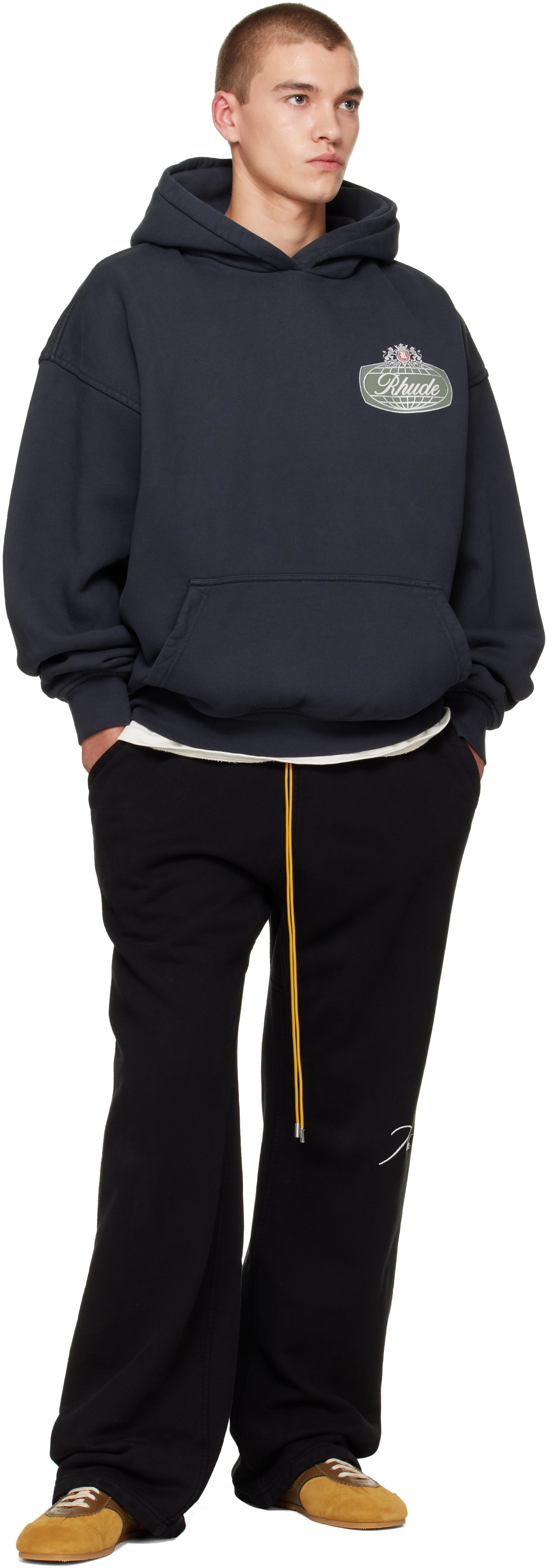 Rhude - Pull à capuche 'Desert Racing' gris à logos
