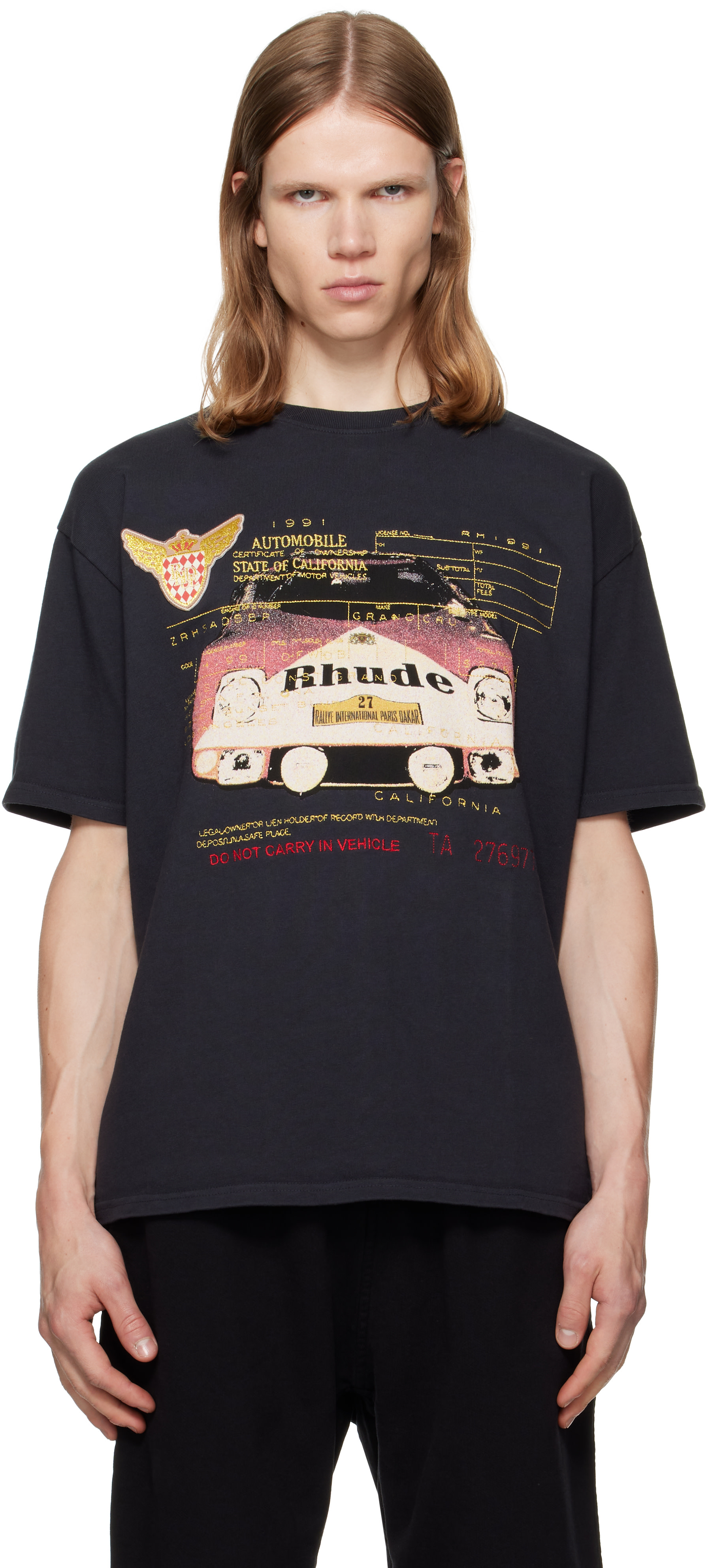 Rhude: Black 'Rhude' Slip T-shirt | SSENSE