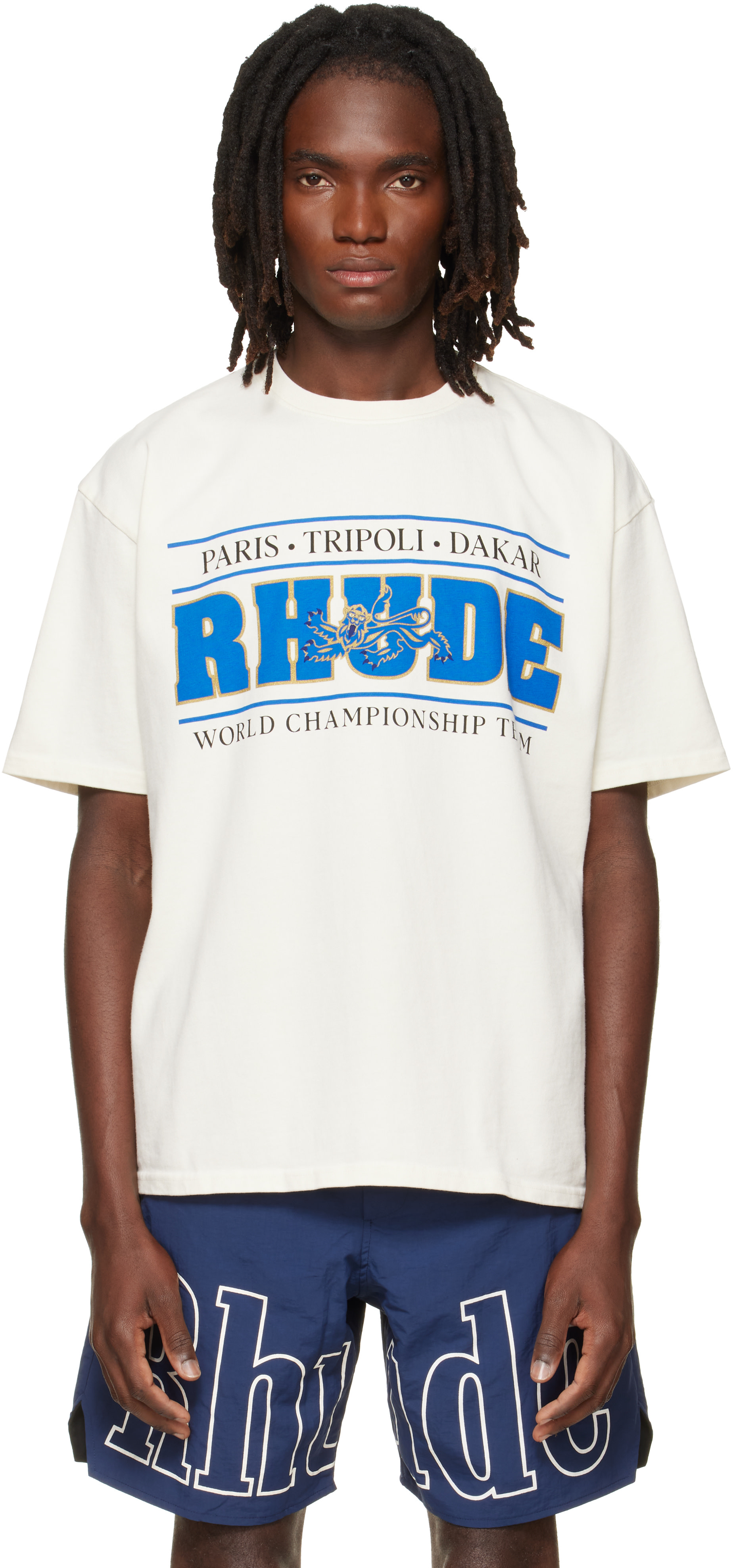 Rhude: オフホワイト 'Rhude' Chrono Tシャツ | SSENSE 日本