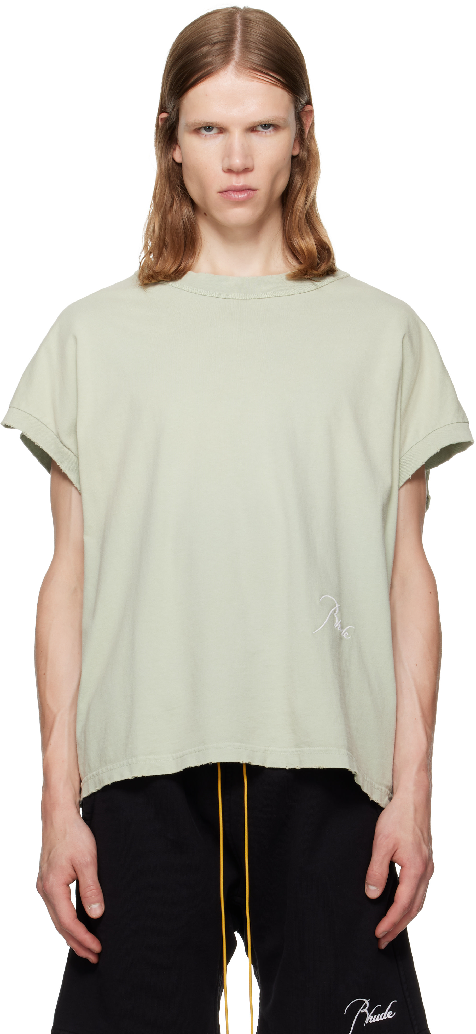 Rhude - T-shirt à bords bruts vert