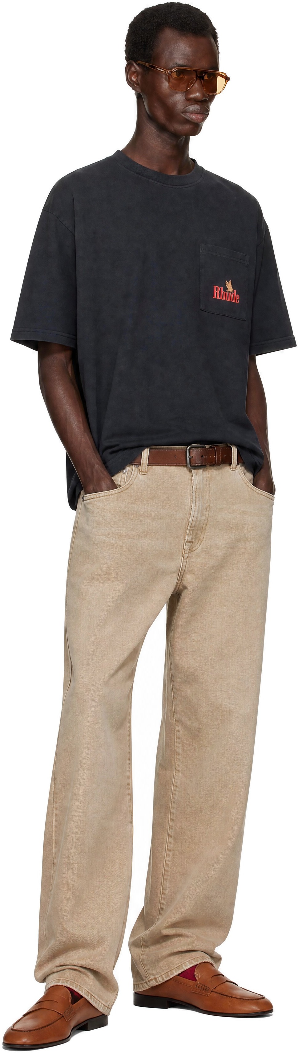 RRL - Brown Hand-Burnished Leather Belt