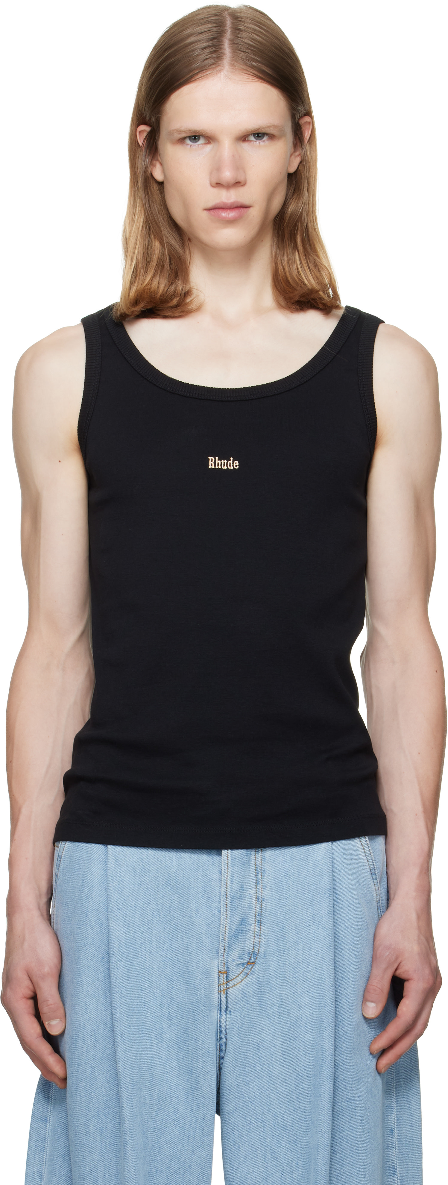 Rhude - ブラック Logo リブタンクトップ
