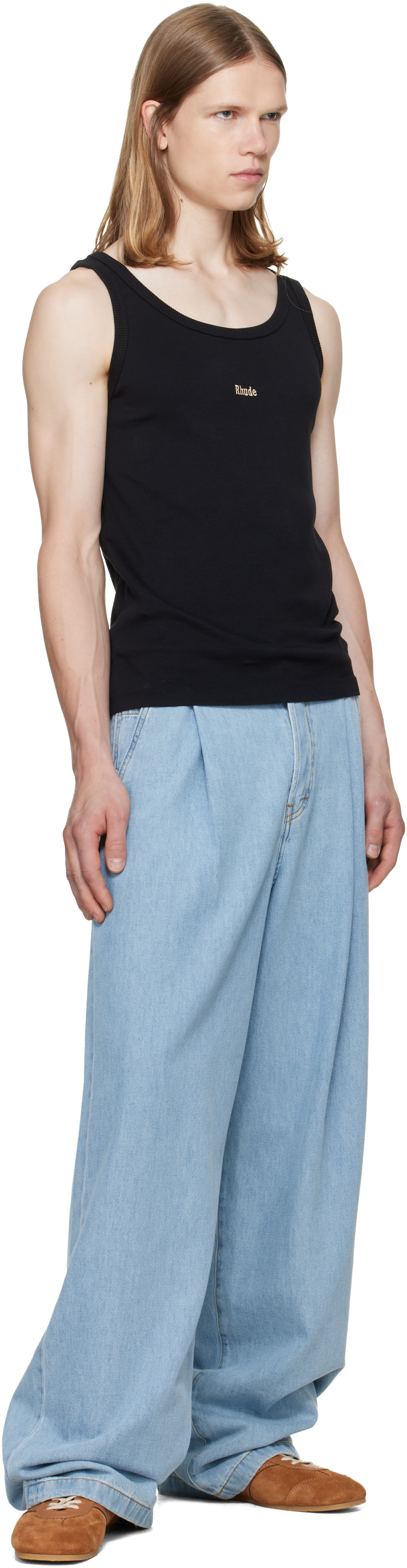 Rhude - ブラック Logo リブタンクトップ