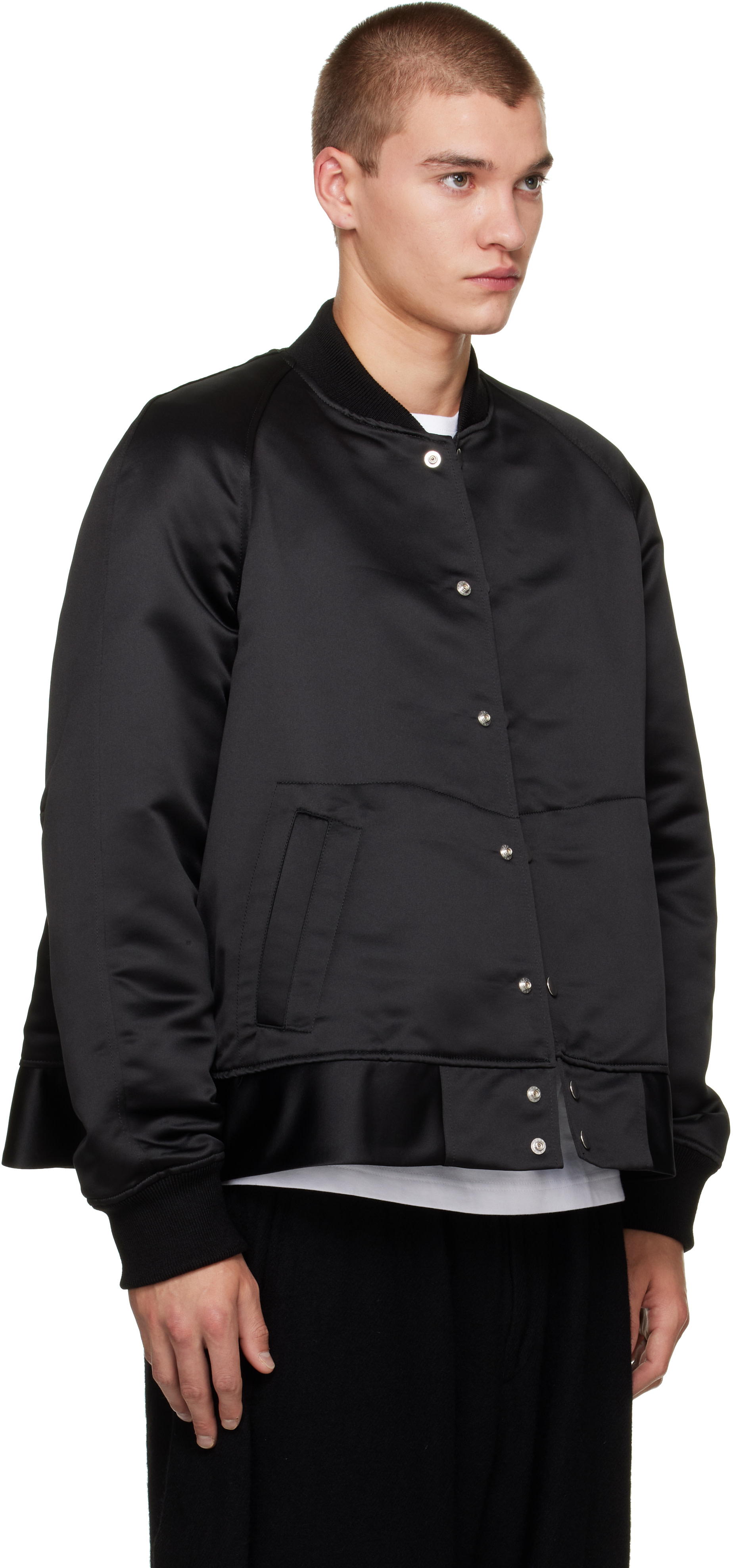 Black Comme des Garçons - 블랙 폴리에스터 헤비 새틴 보머 재킷