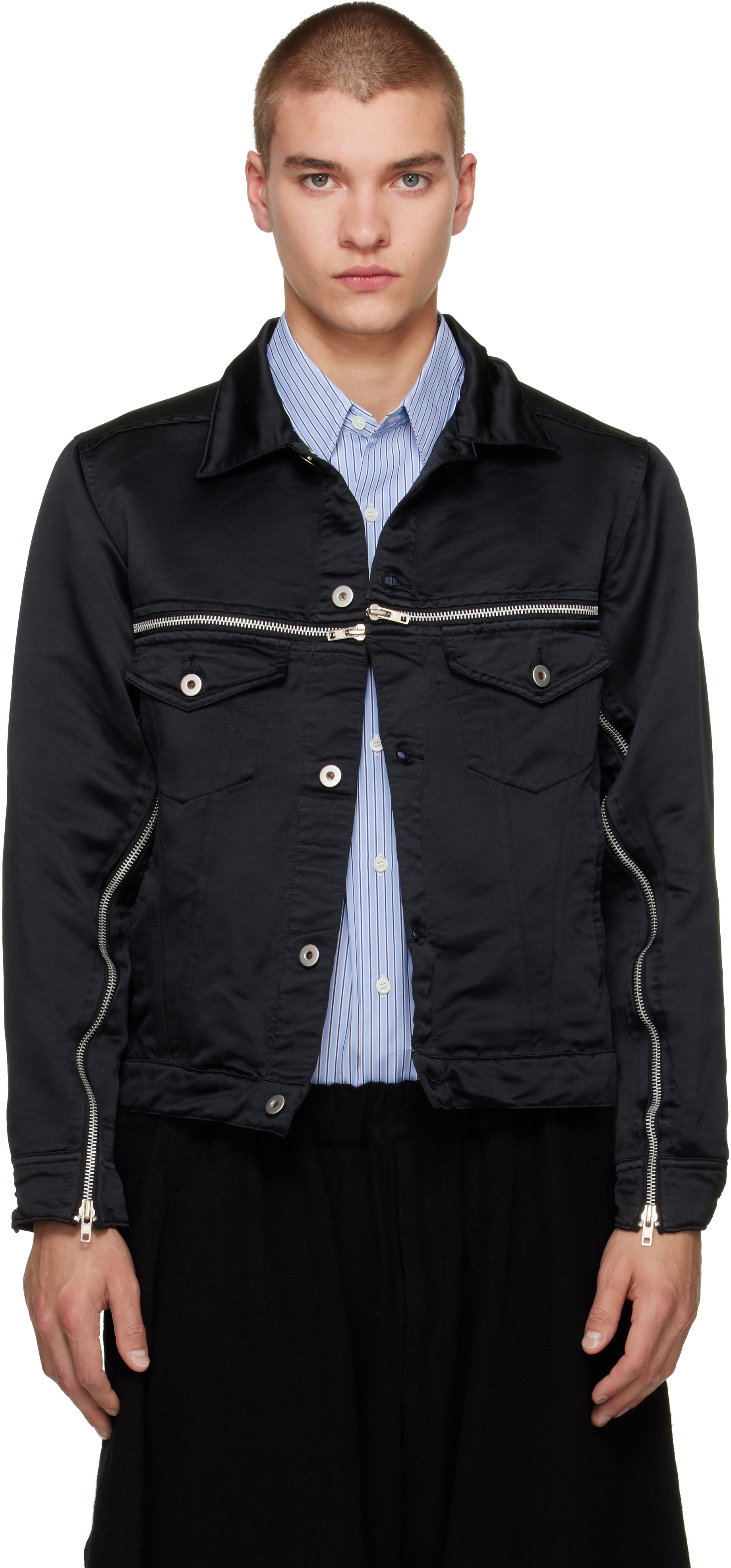 Black Comme des Garçons - Black Polyester Heavy Satin Jacket