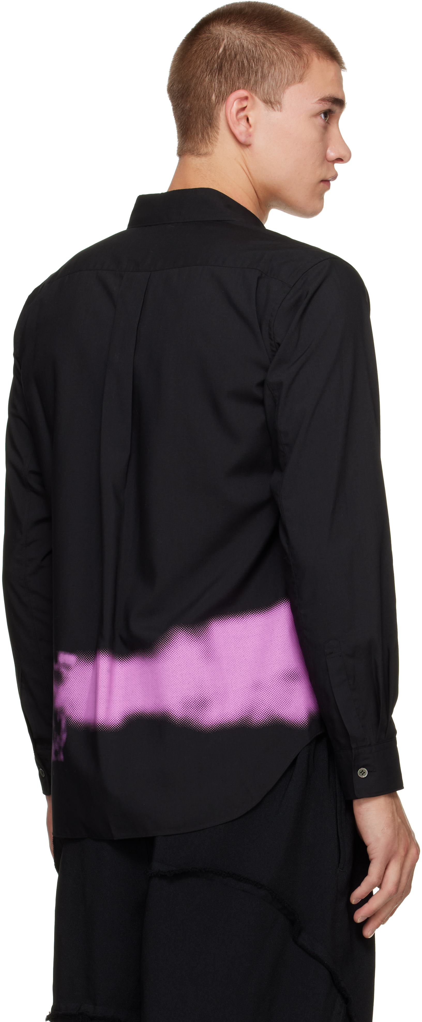Black Comme des Garçons: Black Polyester Broad Spray Print Shirt