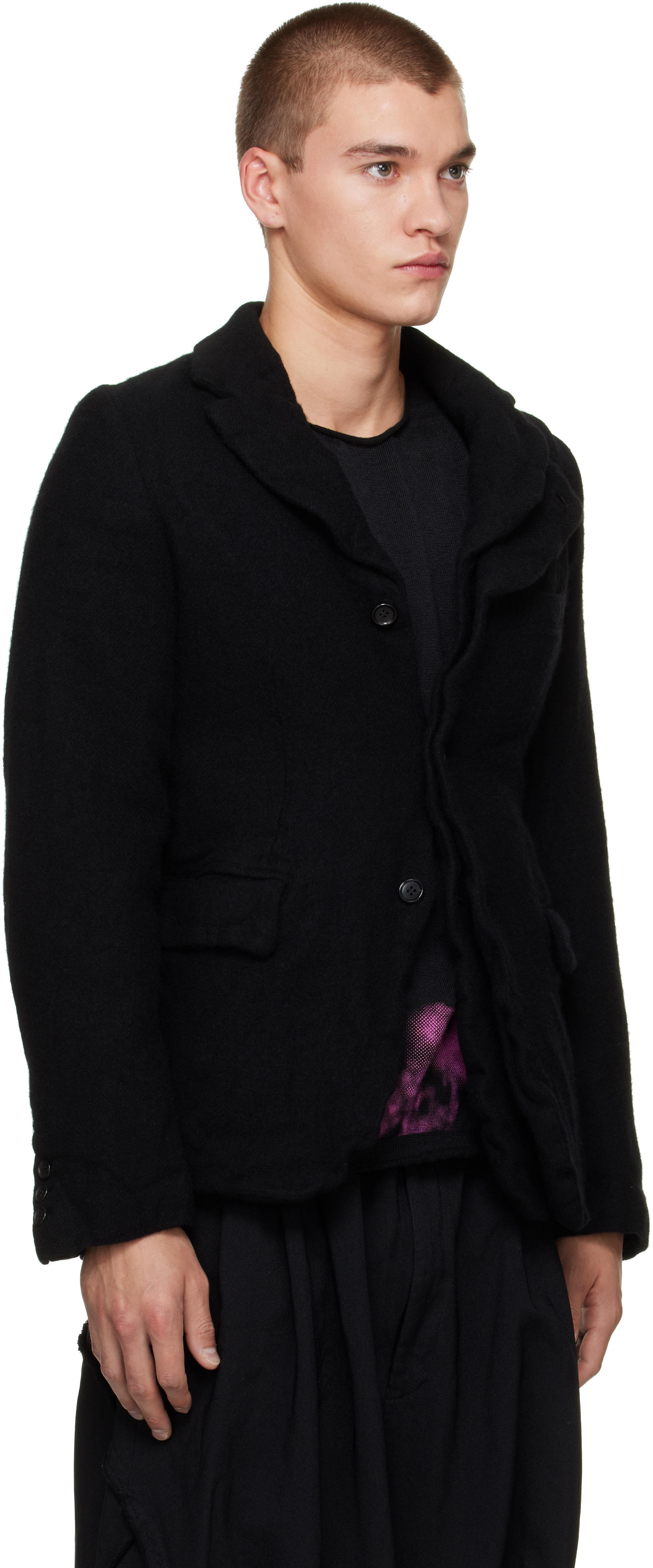 Black Comme des Garçons: ブラック Top Wool Tweed Medium テーラード