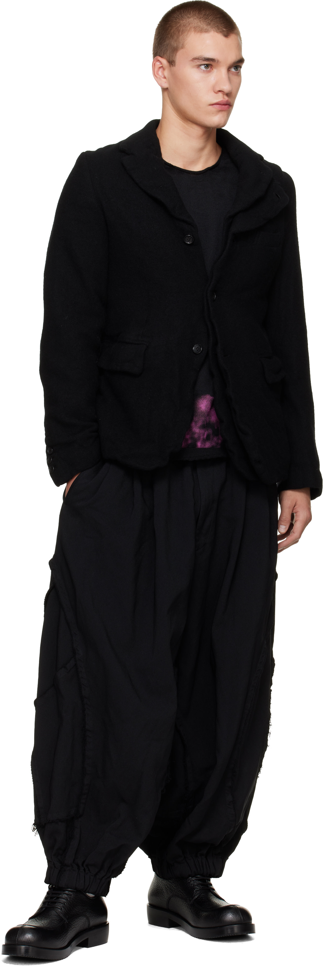Black Comme des Garçons: ブラック Top Wool Tweed Medium テーラード