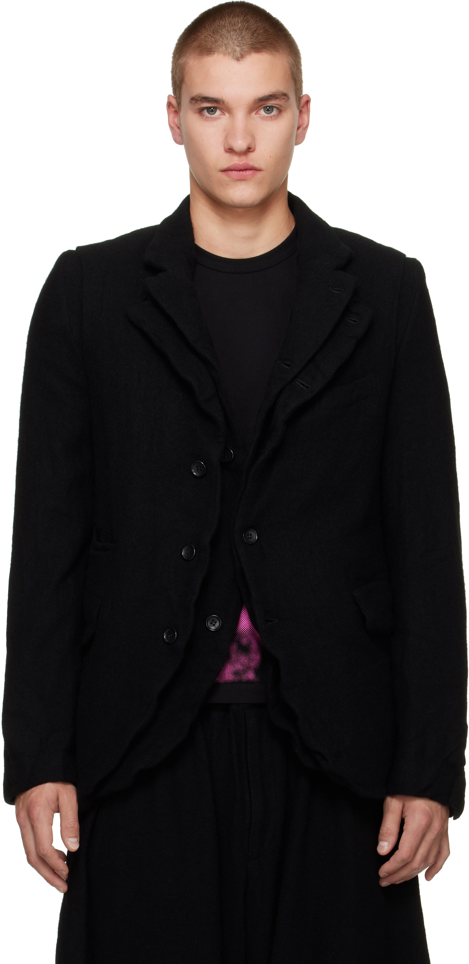 Black Comme des Garçons: ブラック Top Wool Tweed Medium テーラード