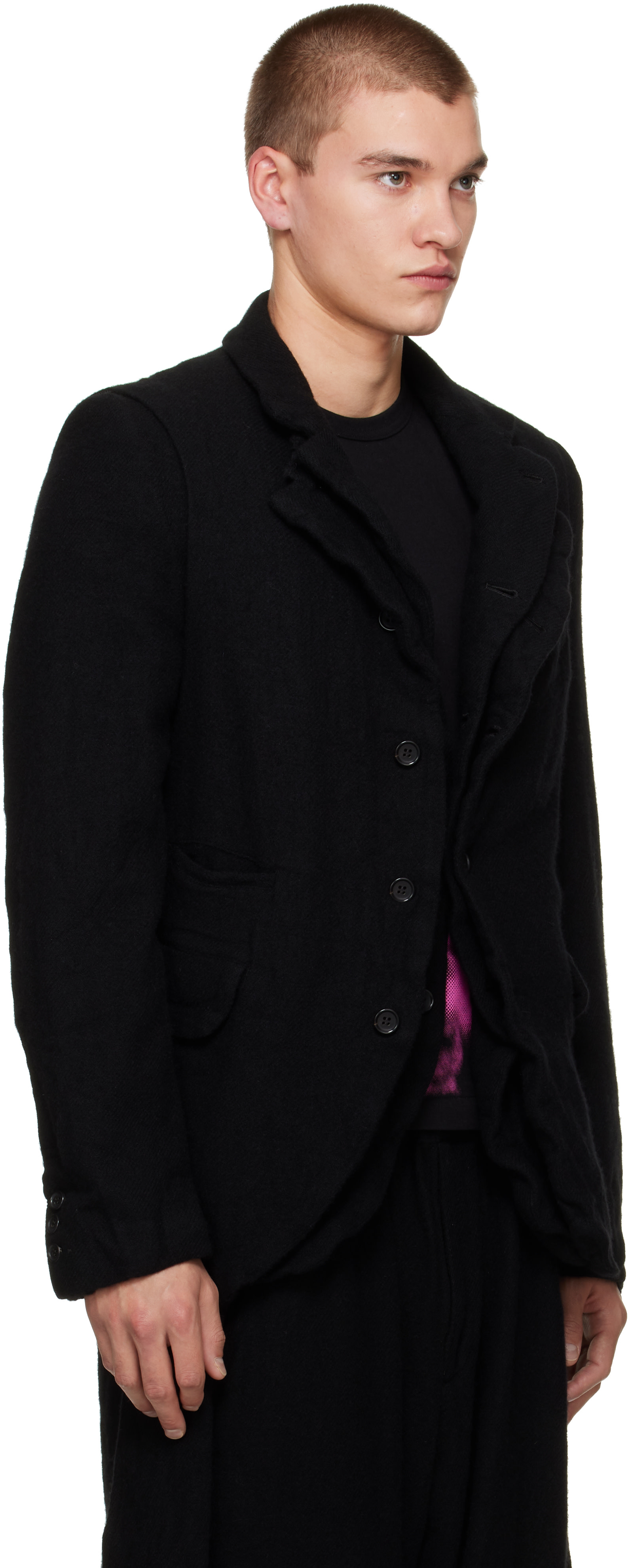 Black Comme des Garçons: ブラック Top Wool Tweed Medium テーラード