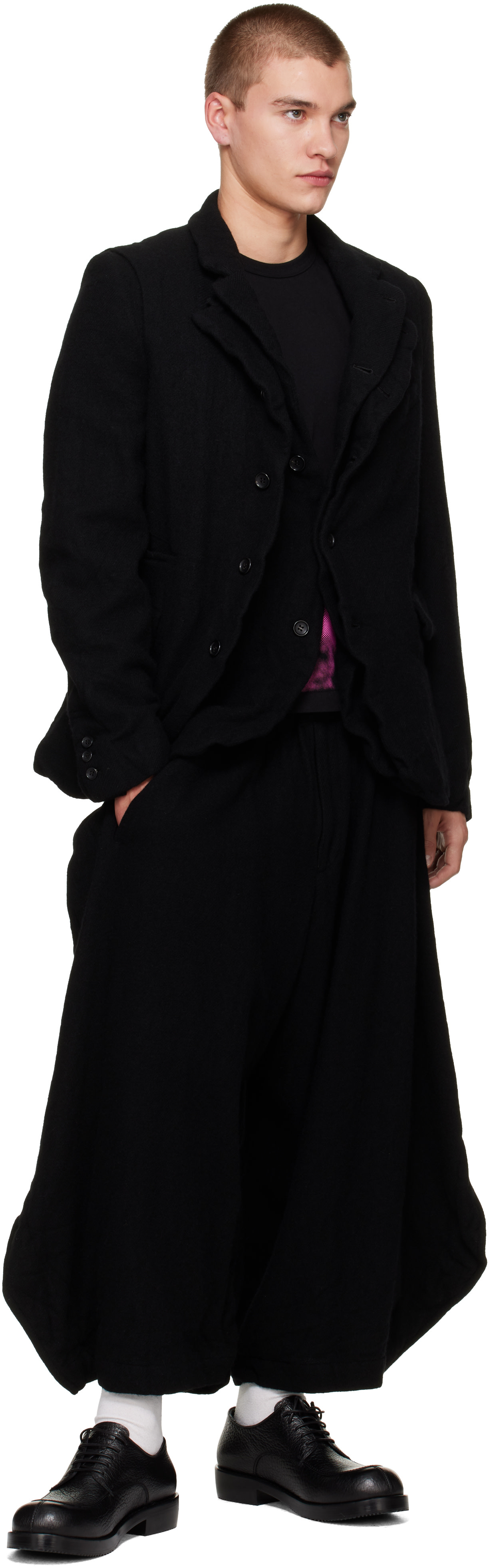 Black Comme des Garçons: ブラック Top Wool Tweed Medium テーラード