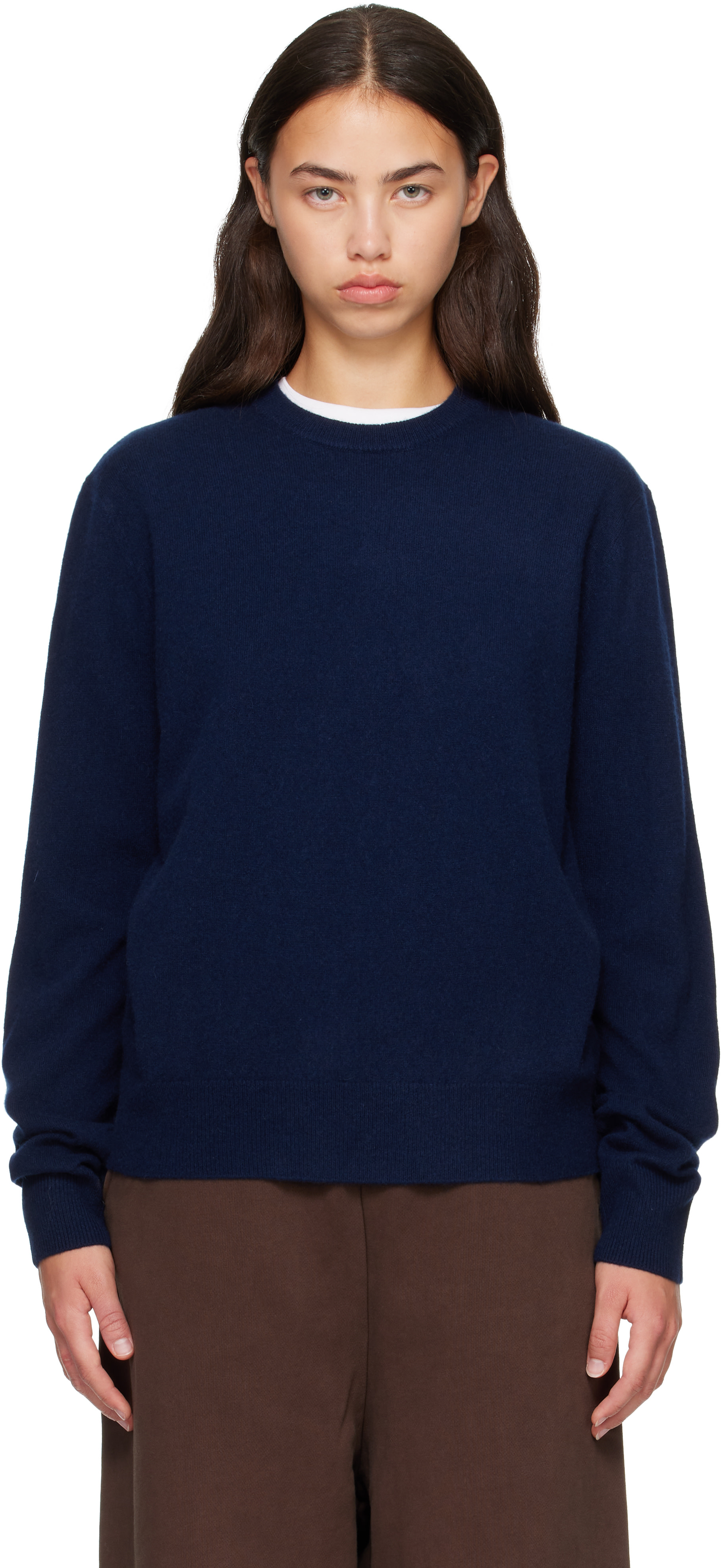 Entire Studios - Pull bleu marine en tricot à col ras du cou