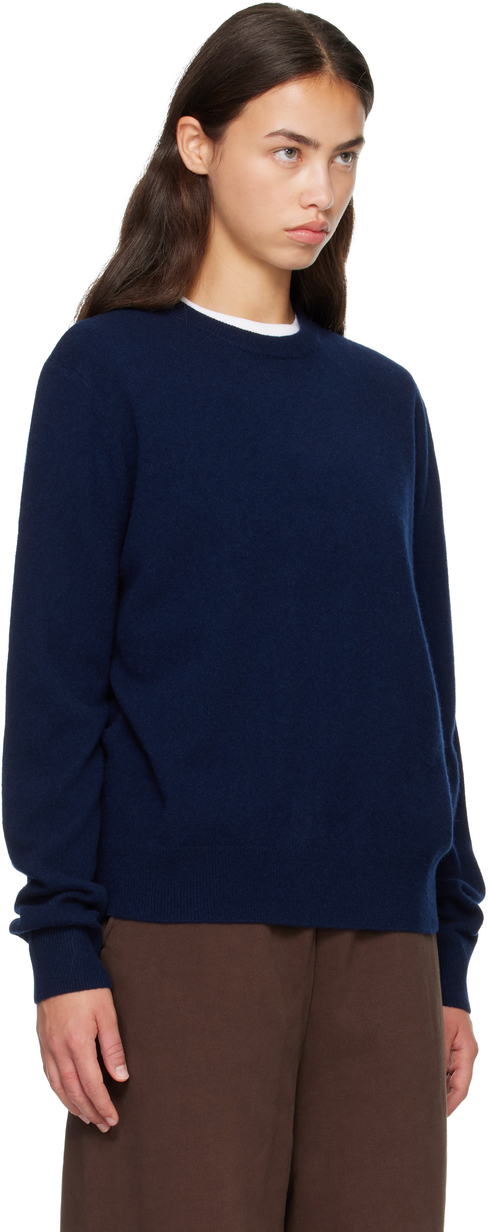 Entire Studios - Pull bleu marine en tricot à col ras du cou