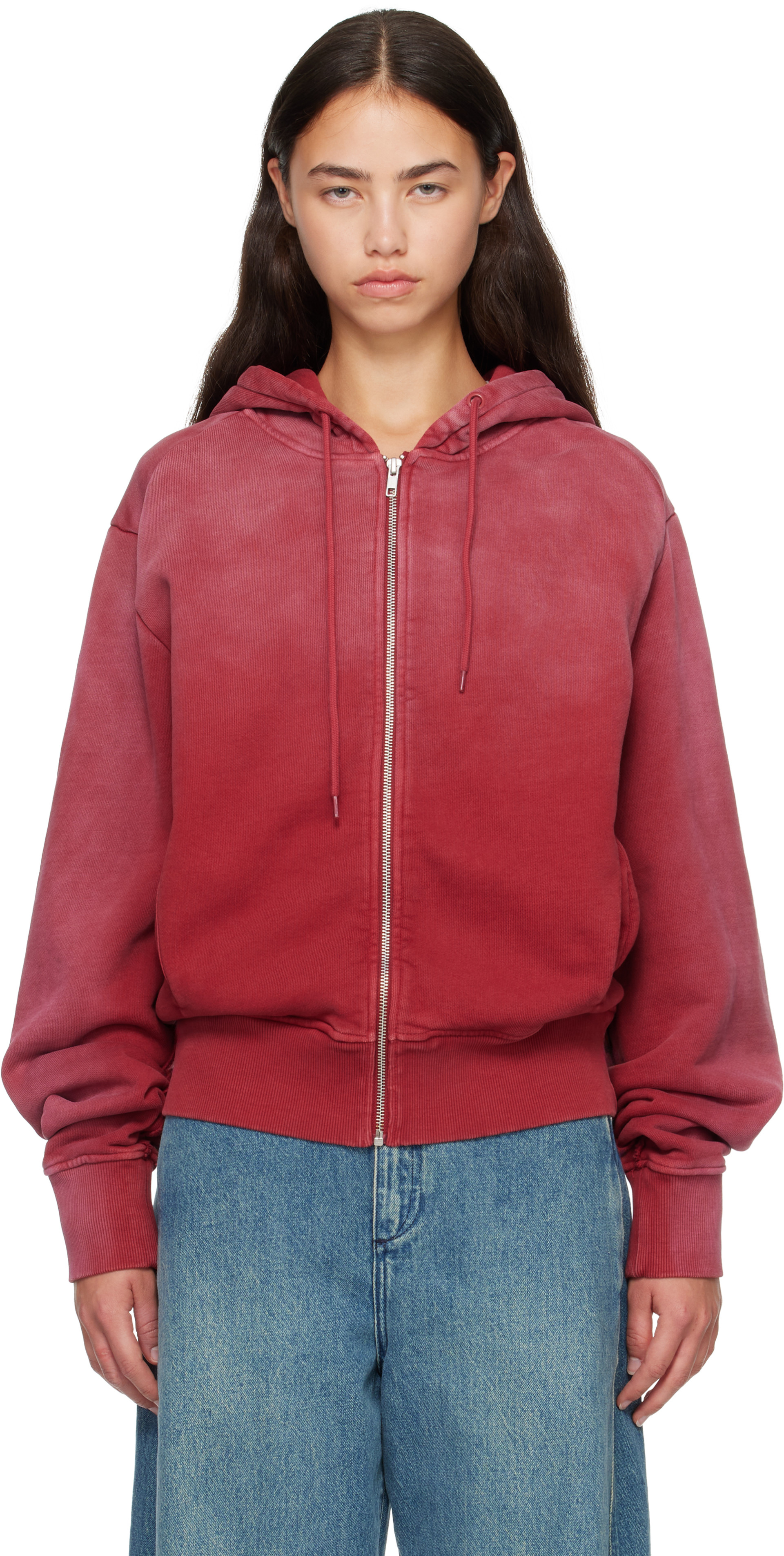 Entire Studios - Pull à capuche ajusté rouge à glissière
