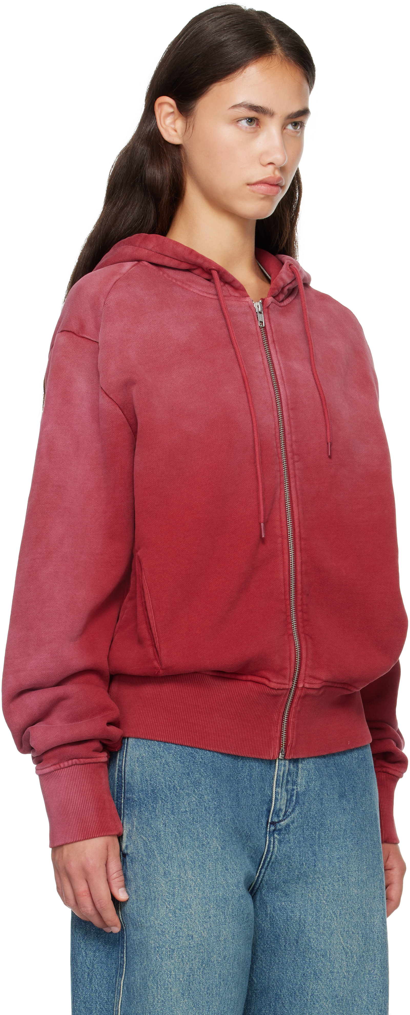 Entire Studios - Pull à capuche ajusté rouge à glissière