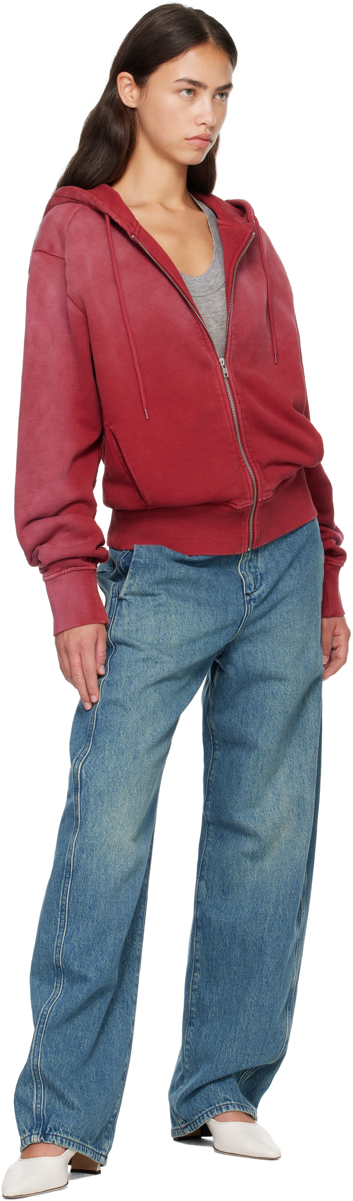 Entire Studios - Pull à capuche ajusté rouge à glissière