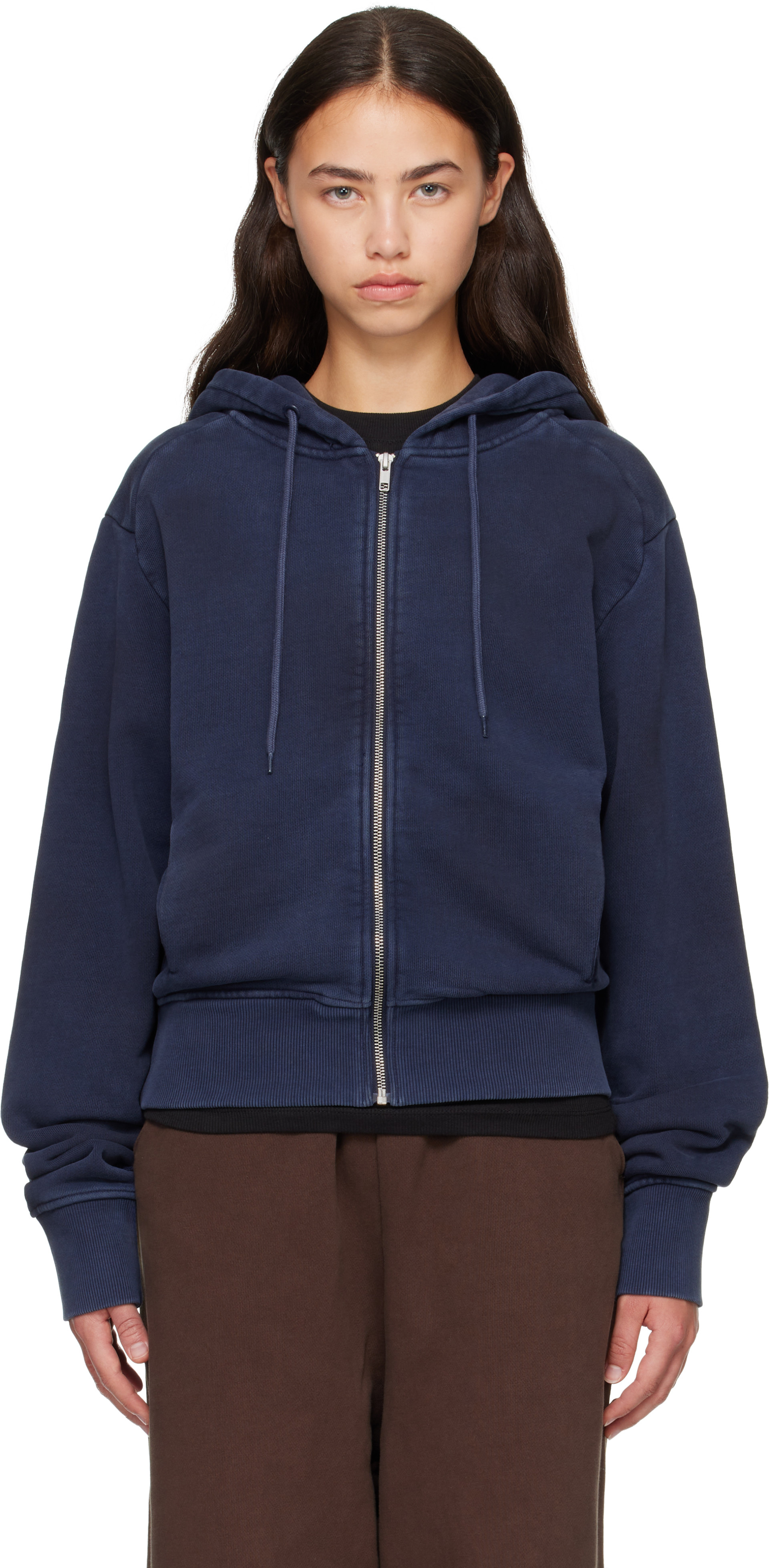 Entire Studios - Pull à capuche ajusté bleu marine à glissière