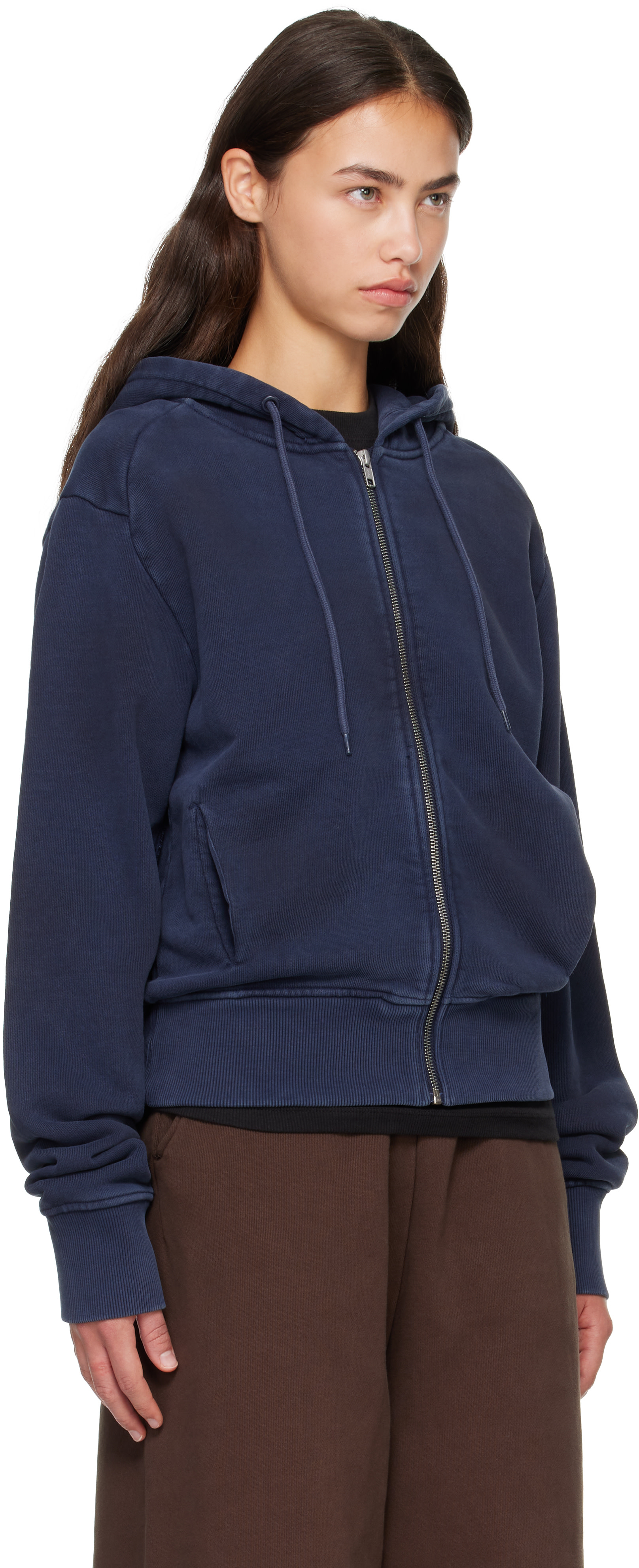 Entire Studios - Pull à capuche ajusté bleu marine à glissière