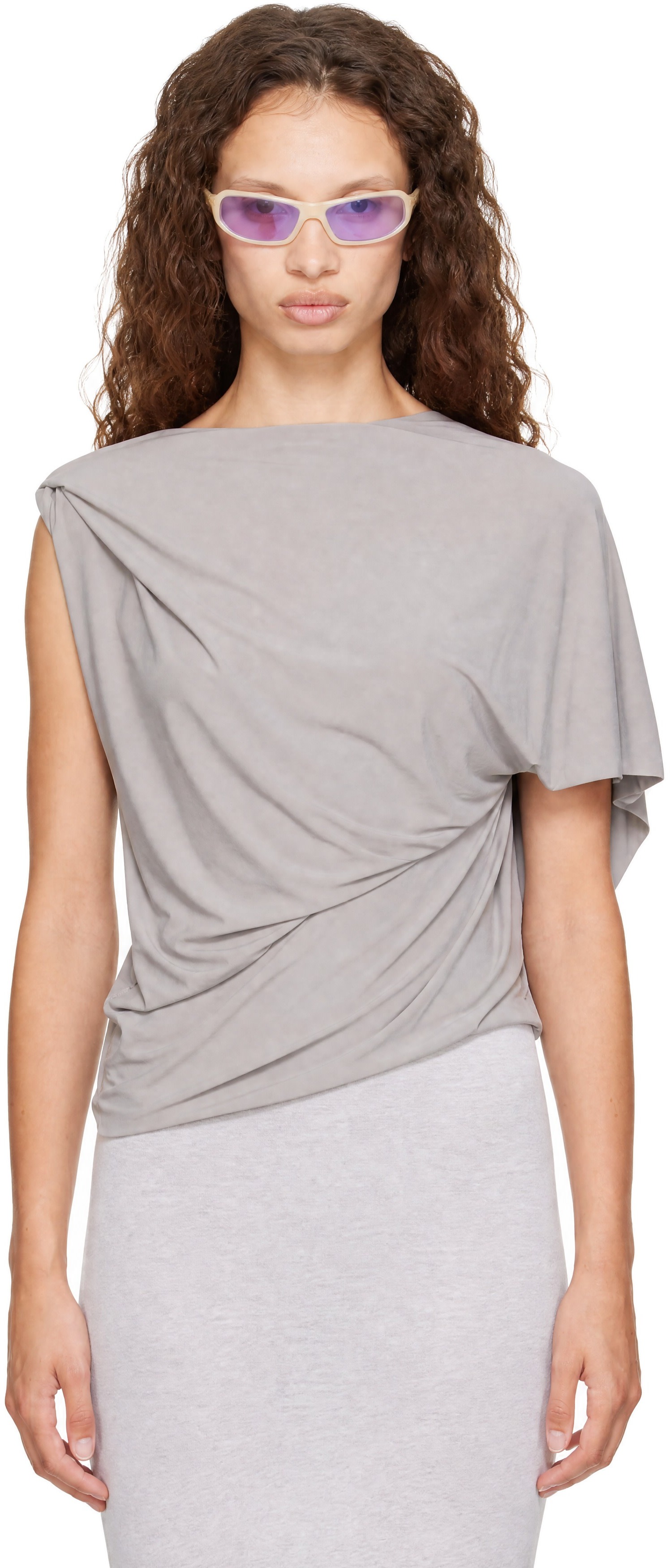 Entire Studios - Black Lycra Side Drape Top